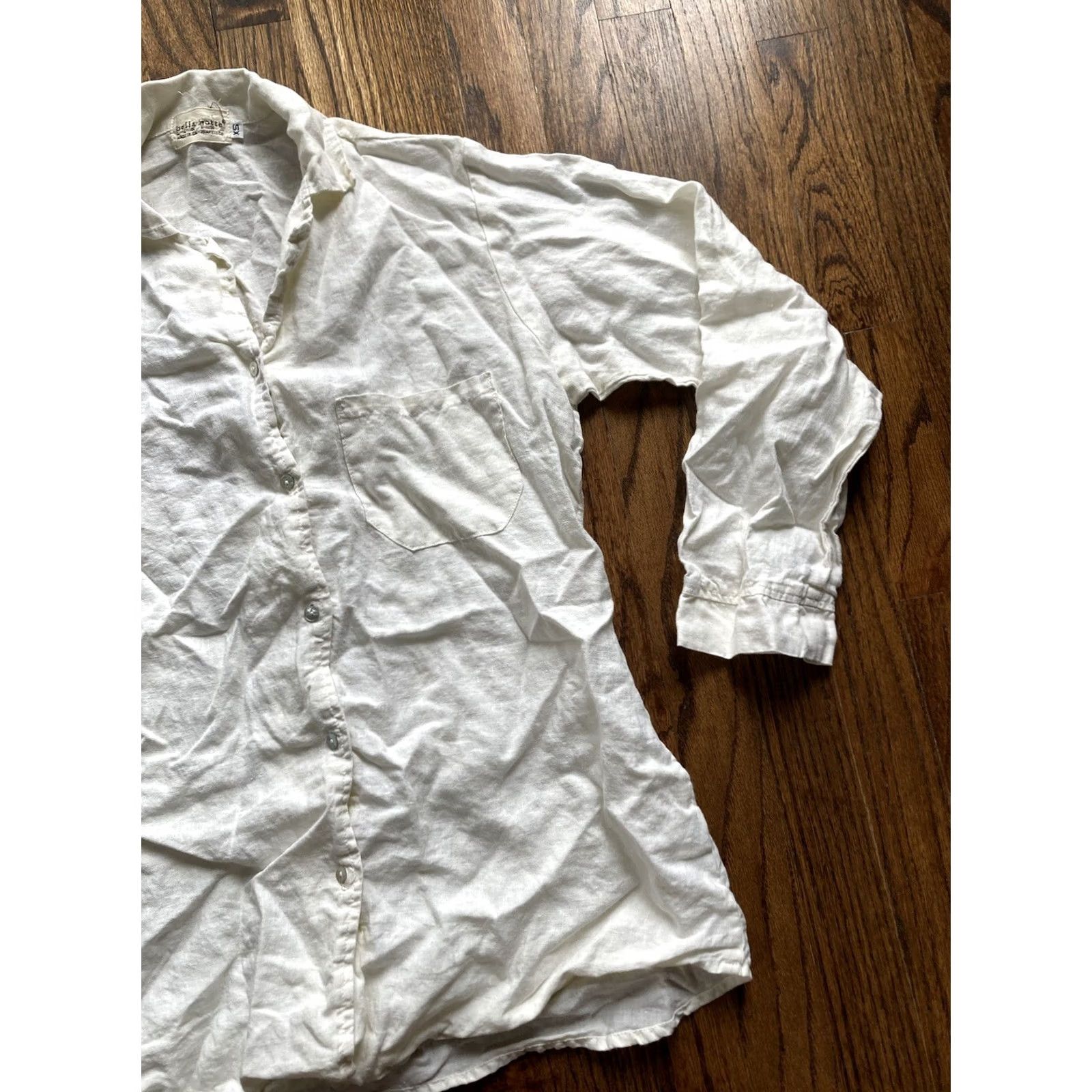 Bell Bella Notte Tunic Shirt XS Womens Ivory Button-Up 100% Linen USA Made Quiet Luxury Size XS / US 0-2 / IT 36-38 - 3 Thumbnail