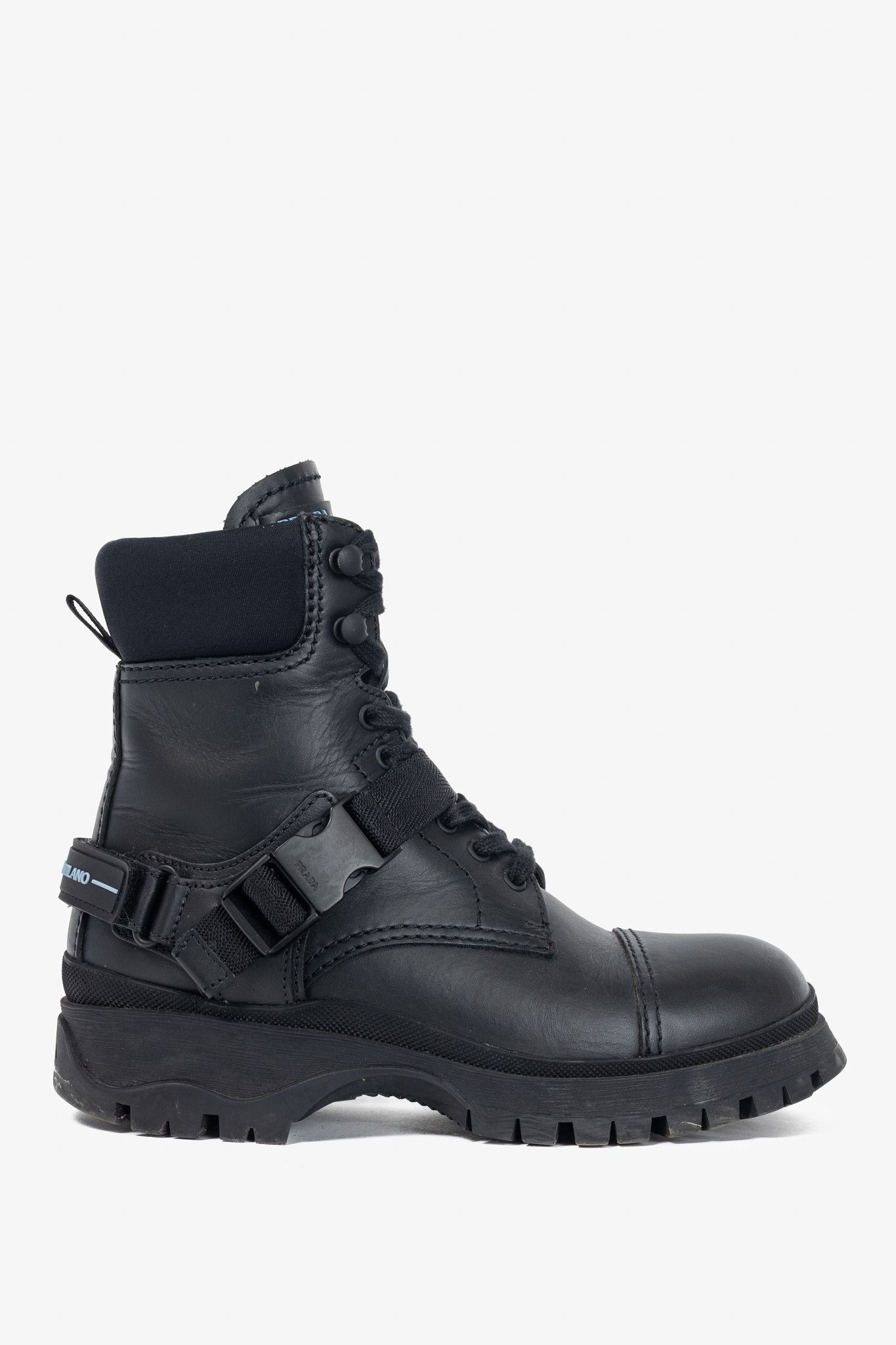 Prada Prada AW18 Black Leather Clip-Detail Combat Boots Size US 6 / IT 36 - 1 Thumbnail