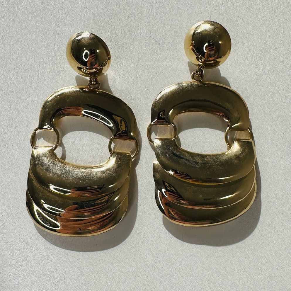 Other Vintage 80's Gold Chunky Dangle Clip-On Earrings Size ONE SIZE - 2 Thumbnail