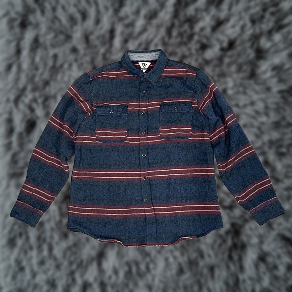 Vissla VISSLA Striped Wool Blend Long Sleeve Button Down Overshirt L Navy Blue Mens Large Size US L / EU 52-54 / 3 - 1 Thumbnail