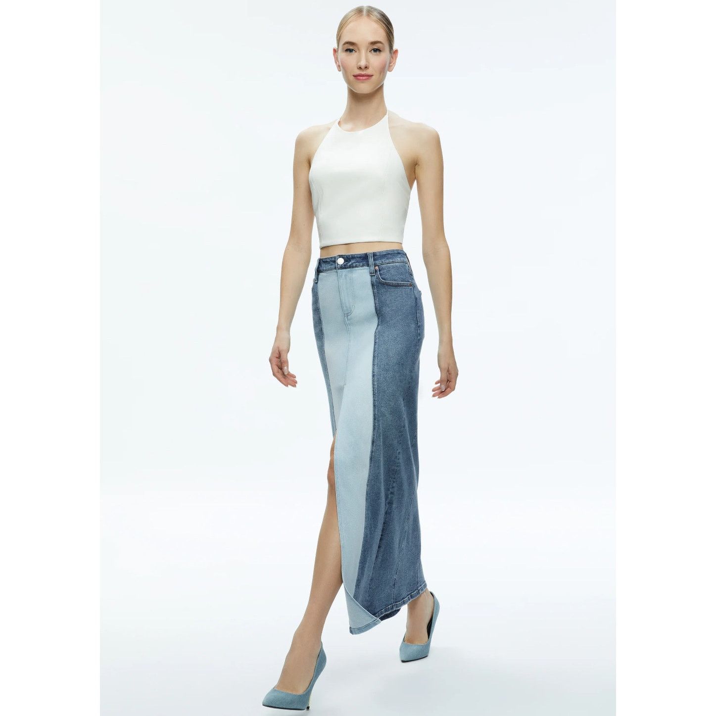 Alice + Olivia, Rye Denim Two Tone Maxi Skirt, NWT, Size: 31