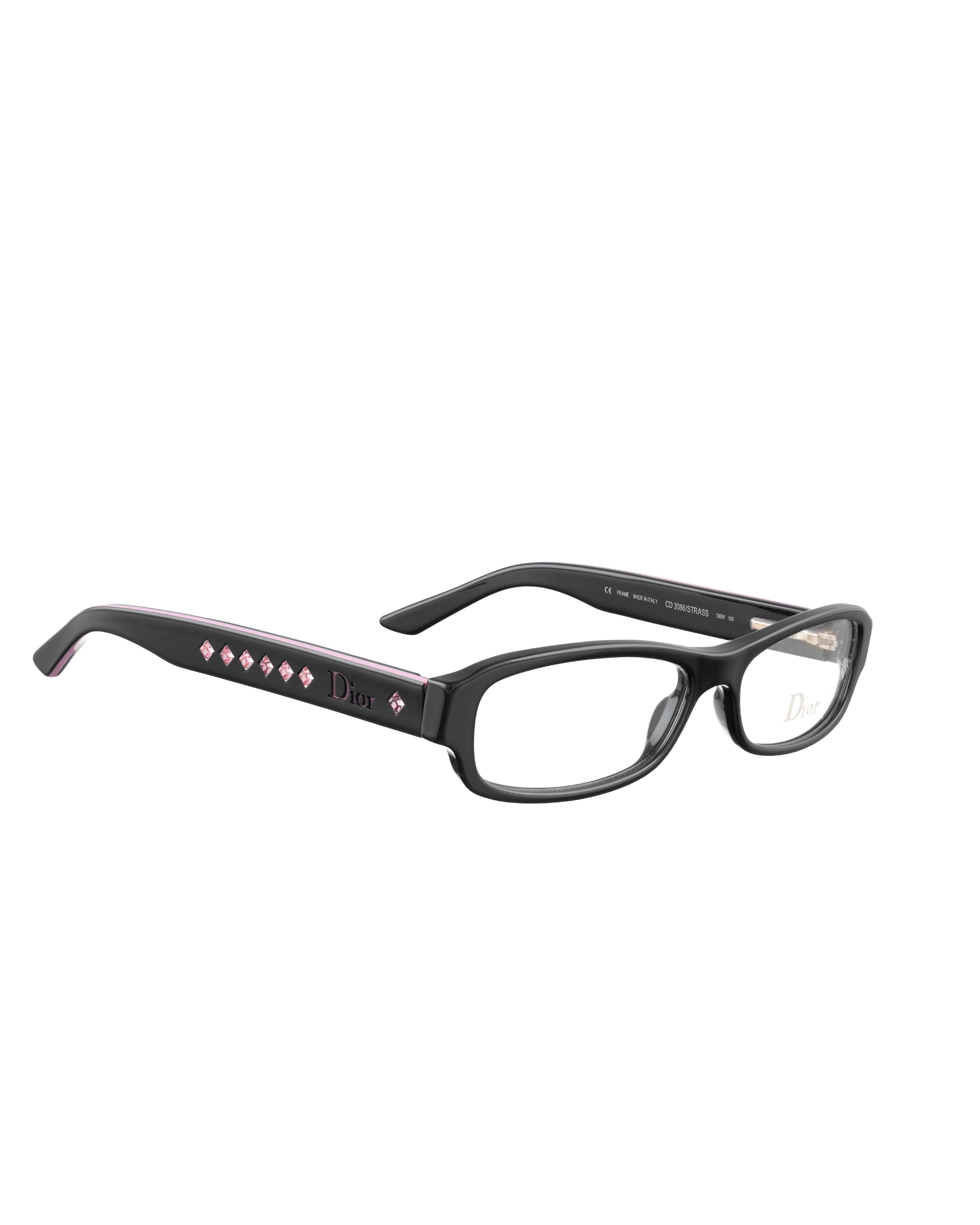 Dior '00s Rectangular Black&Pink Glasses with Rhinestones