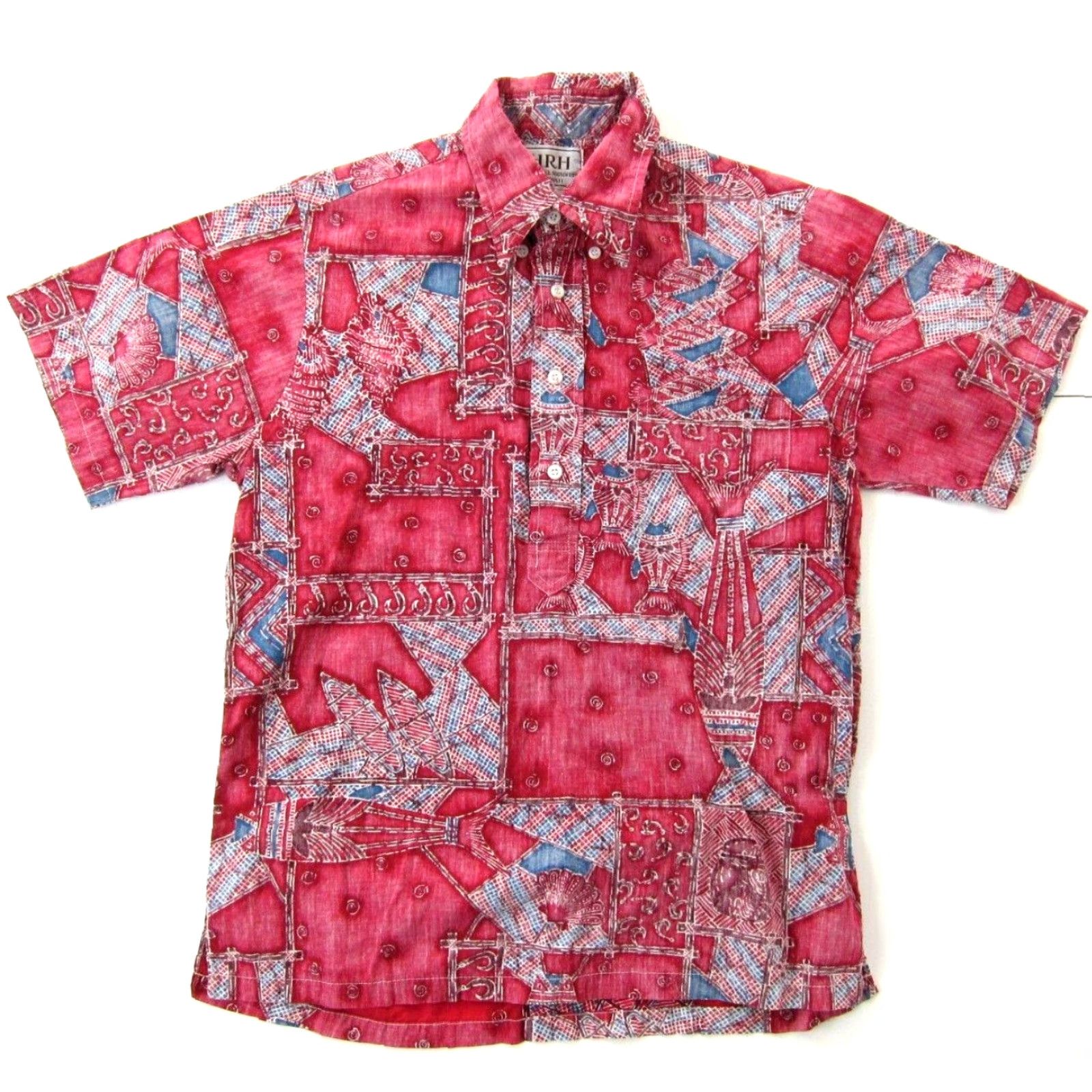 Vintage VINTAGE His Royal Highness HRH Red Blue Cotton Fish Hawaiian Shirt Men Small Size US S / EU 44-46 / 1 - 2 Thumbnail