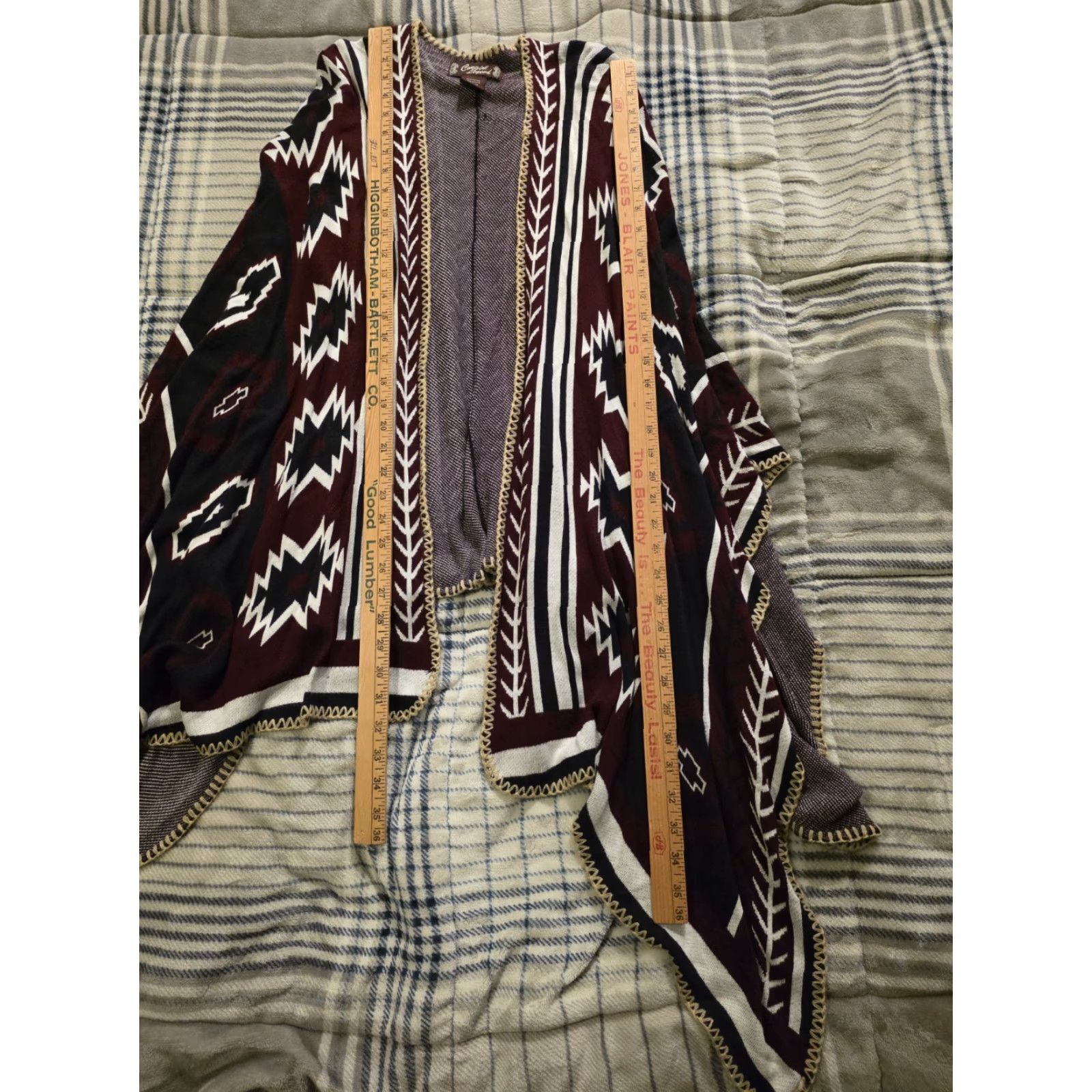 Vintage VINTAGE Cowgirl Legend Aztec Knit Shawl Wrap Open Front Red & Blue Women's S/M Size M / US 6-8 / IT 42-44 - 5 Thumbnail