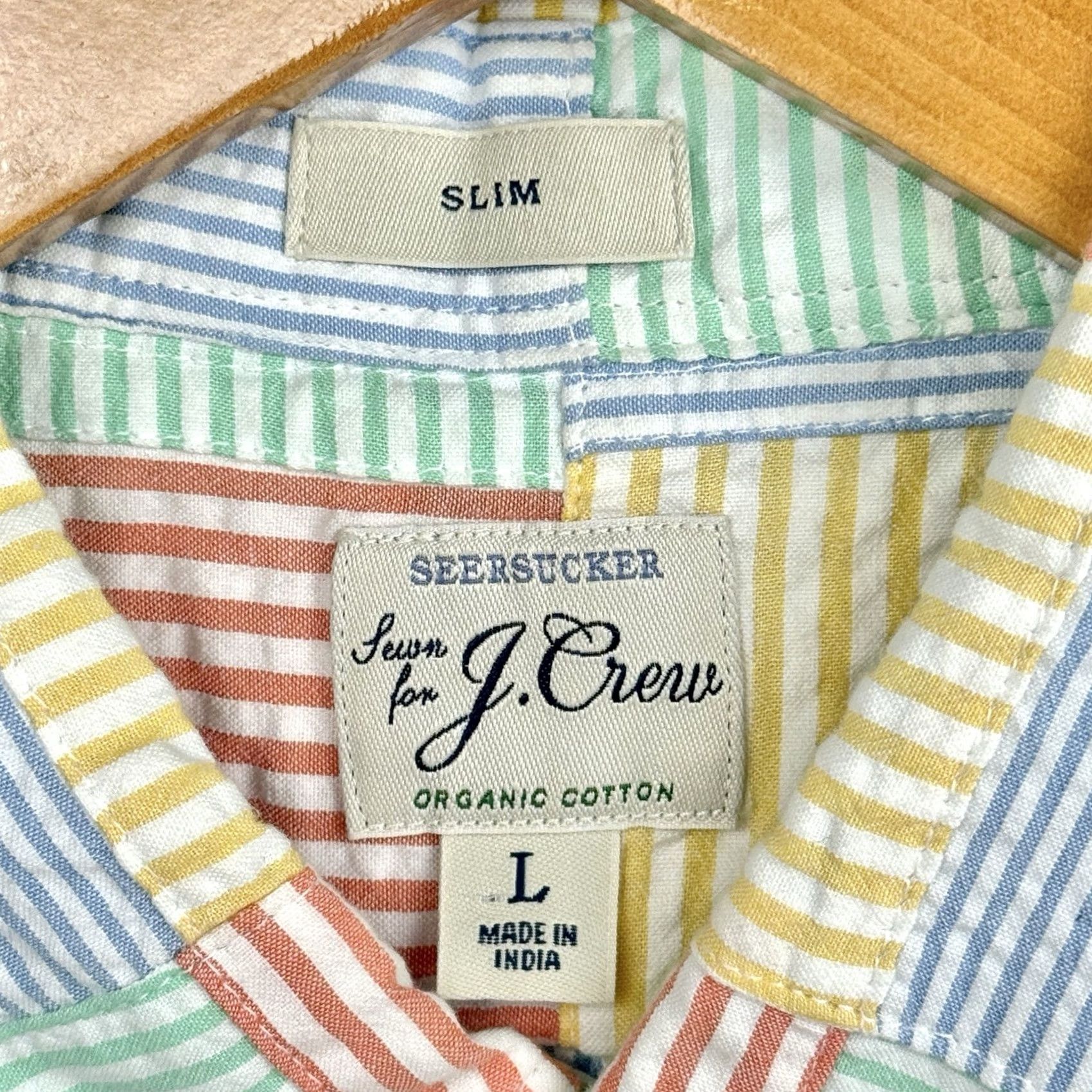 J.Crew J.CREW Seersucker Shirt Mens L Slim Plaid Patchwork Short Sleeve Button Down Size US L / EU 52-54 / 3 - 5 Thumbnail