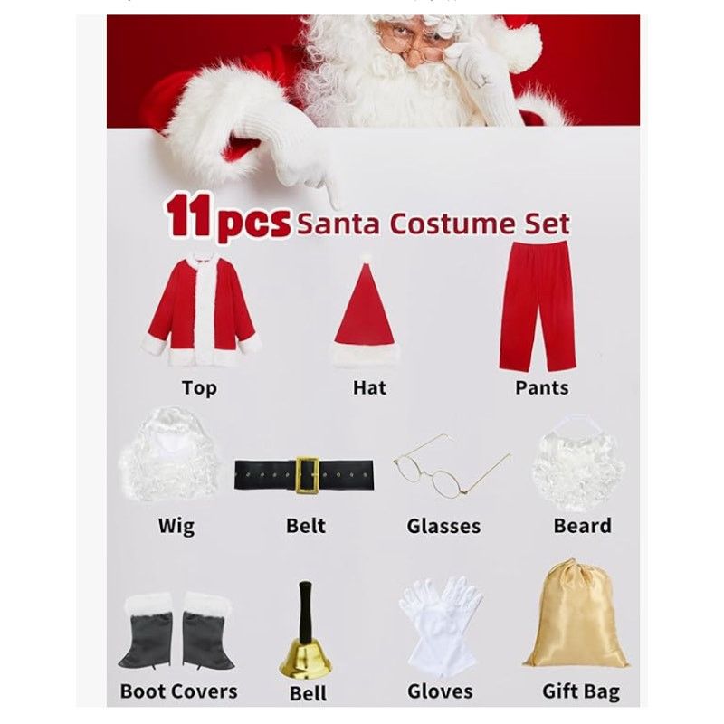 The Unbranded Brand Men's Deluxe Santa Suit 11pc. Velvet Adult LARGE Size ONE SIZE - 3 Thumbnail