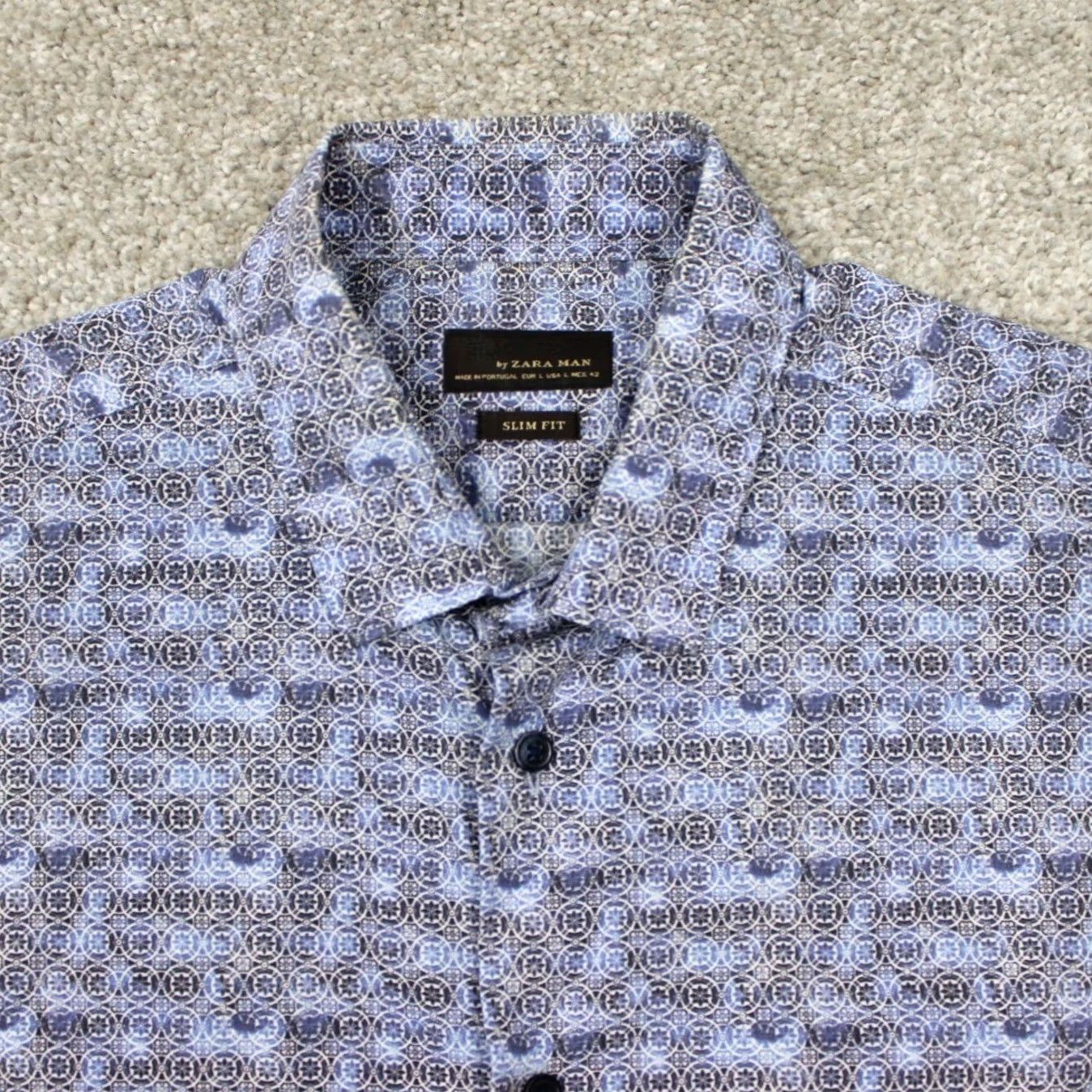 Zara Zara Man Shirt Blue Geometric Slim Fit Long Sleeve Button Up Men Large Size US L / EU 52-54 / 3 - 6 Thumbnail