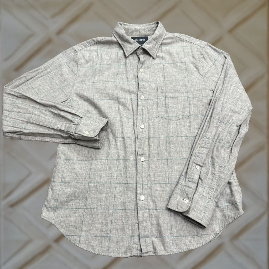 Bonobos Bonobos Slim Fit Cotton Windowpane Button Down shirt Mens Medium Gray Blue Check Size US M / EU 48-50 / 2 - 1 Thumbnail