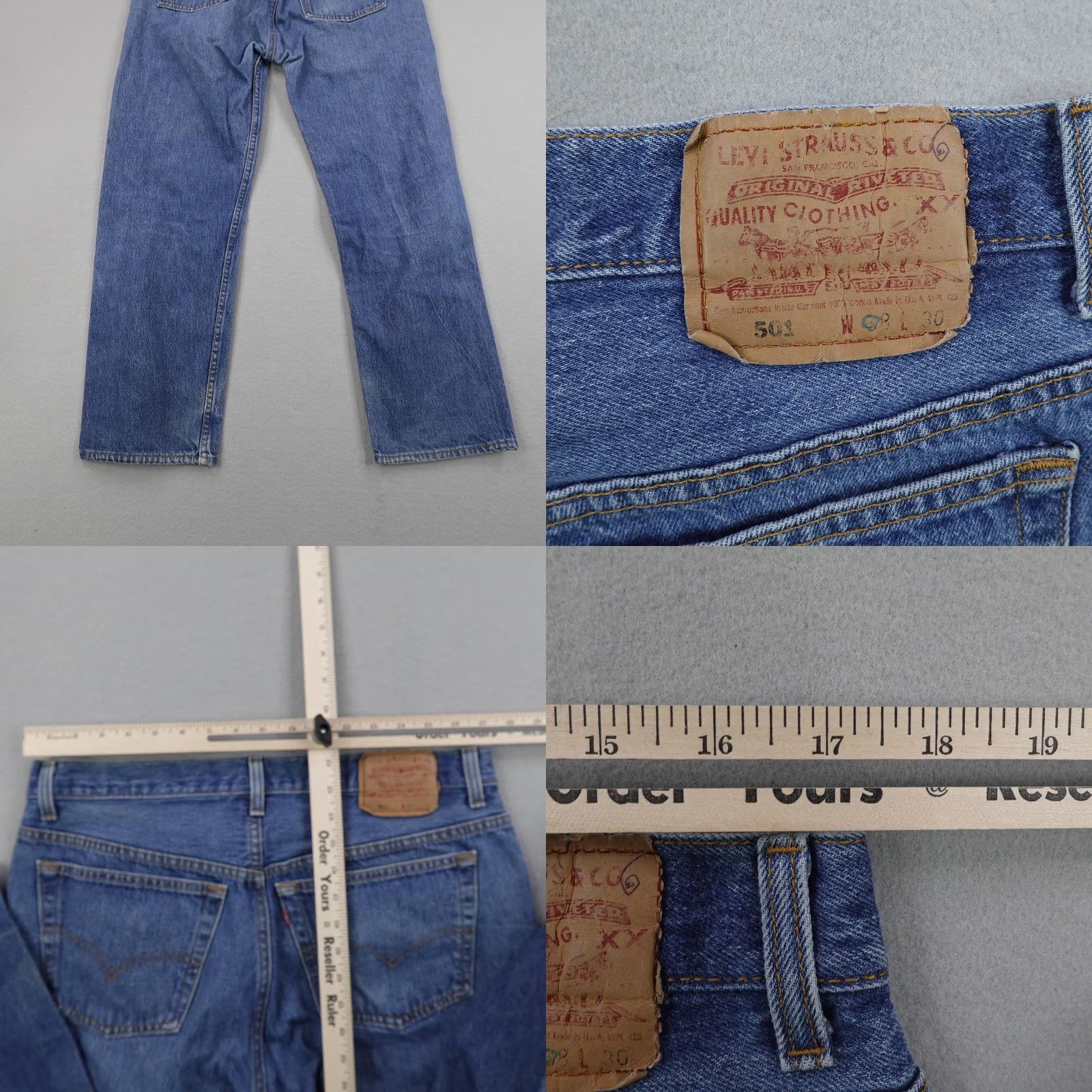 Levi's VINTAGE Levis Jeans 501 Straight Leg Button Fly Blue Denim USA 90s Mens 38x30 Size US 38 / EU 54 - 8 Thumbnail