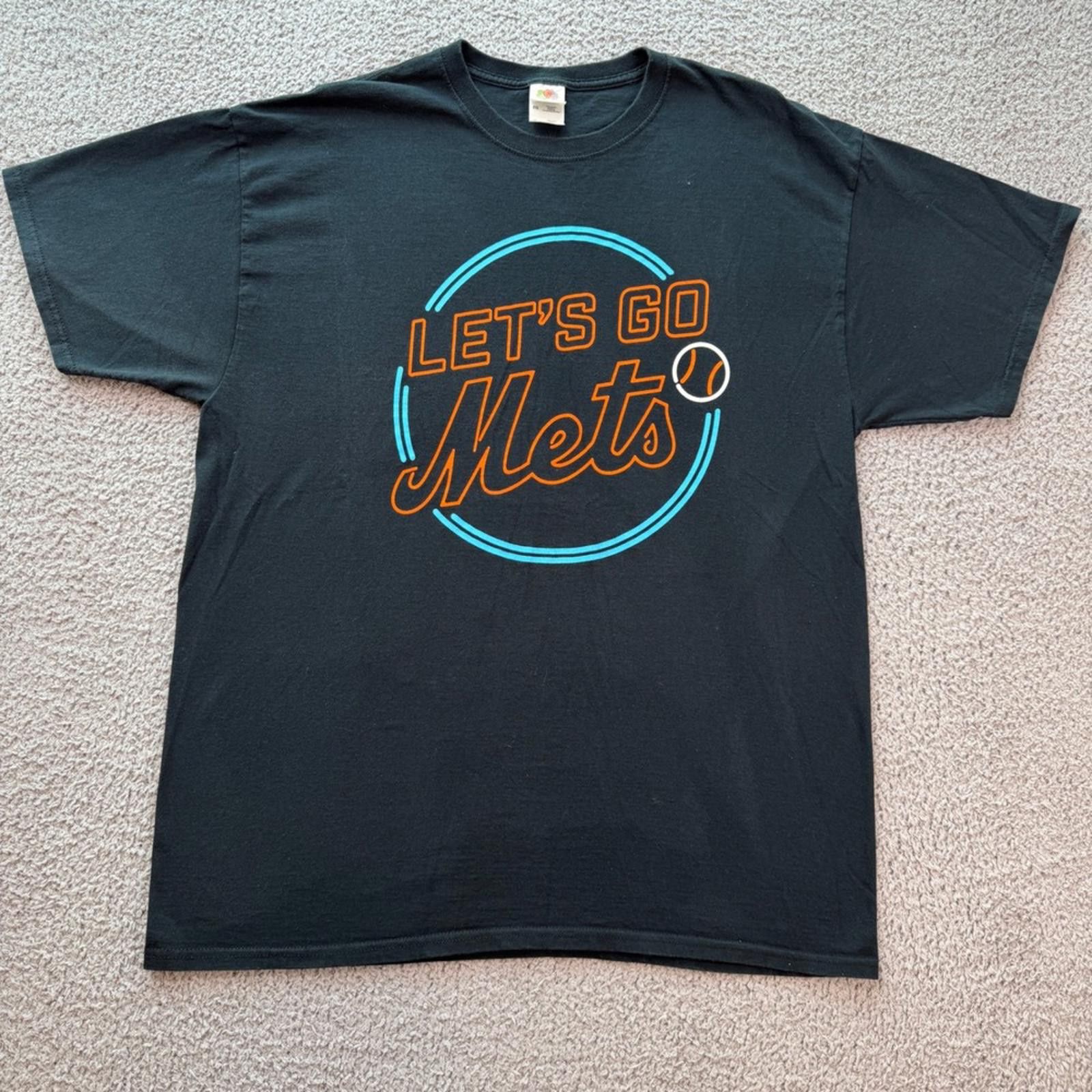 Fruit Of The Loom New York Mets T Shirt Mens XL Black Lets Go Mets MLB Size US XL / EU 56 / 4 - 1 Thumbnail