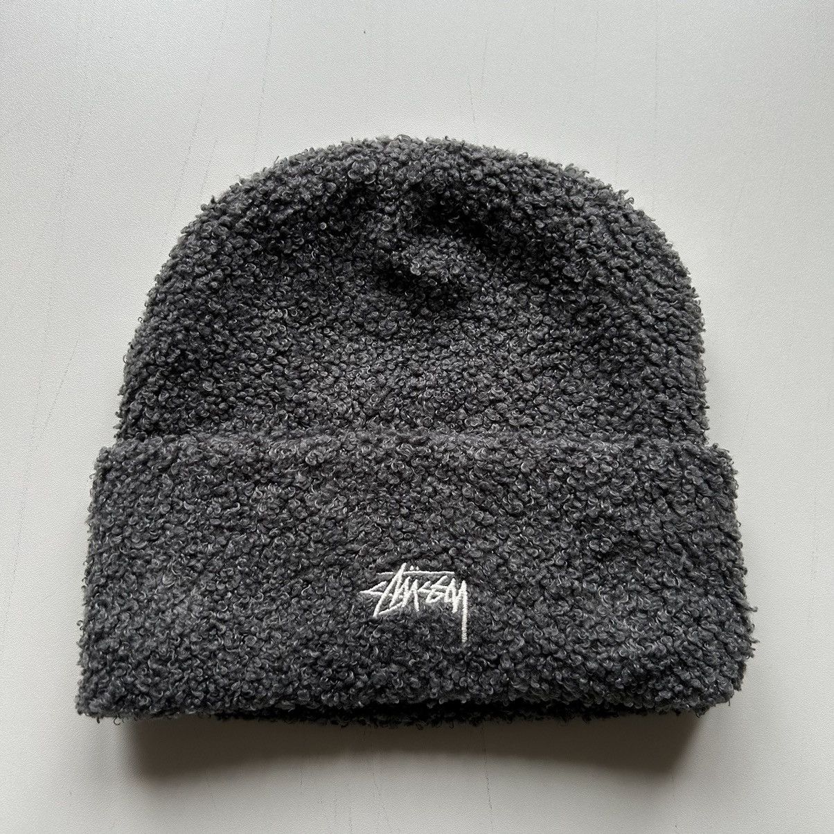 Vintage Stussy Embroidered Logo Deep Pile Fleece Beanie Rare