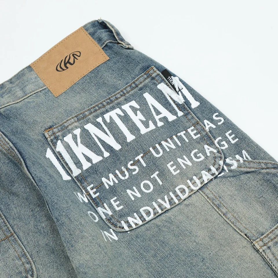 Japanese Brand Casual Letter Print Womans Denim Pants Baggy Size US 33 - 6 Thumbnail
