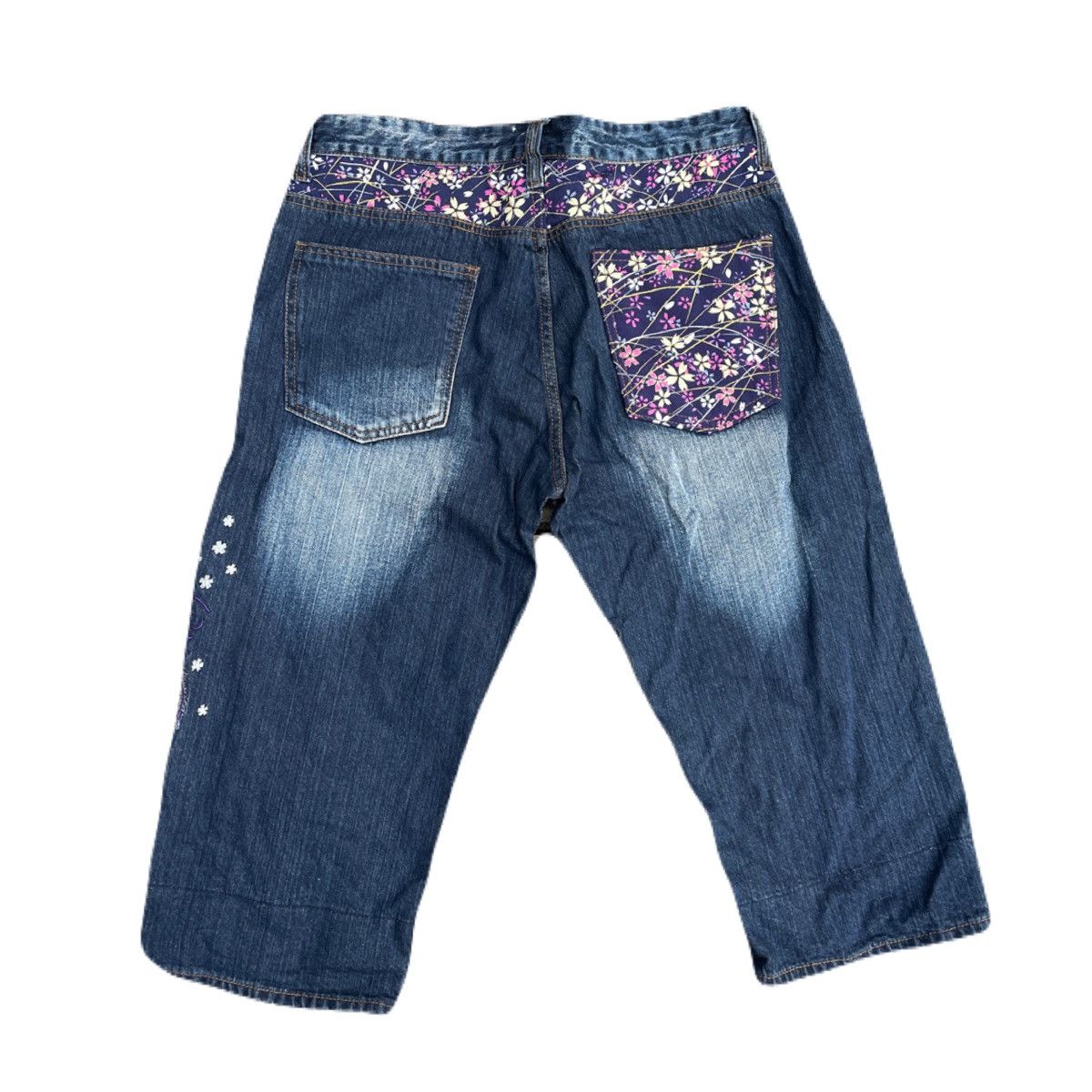 If Six Was Nine 2000s Japanese Wabori Yakuza Embroidery Denim Jorts Size US 31 - 4 Thumbnail