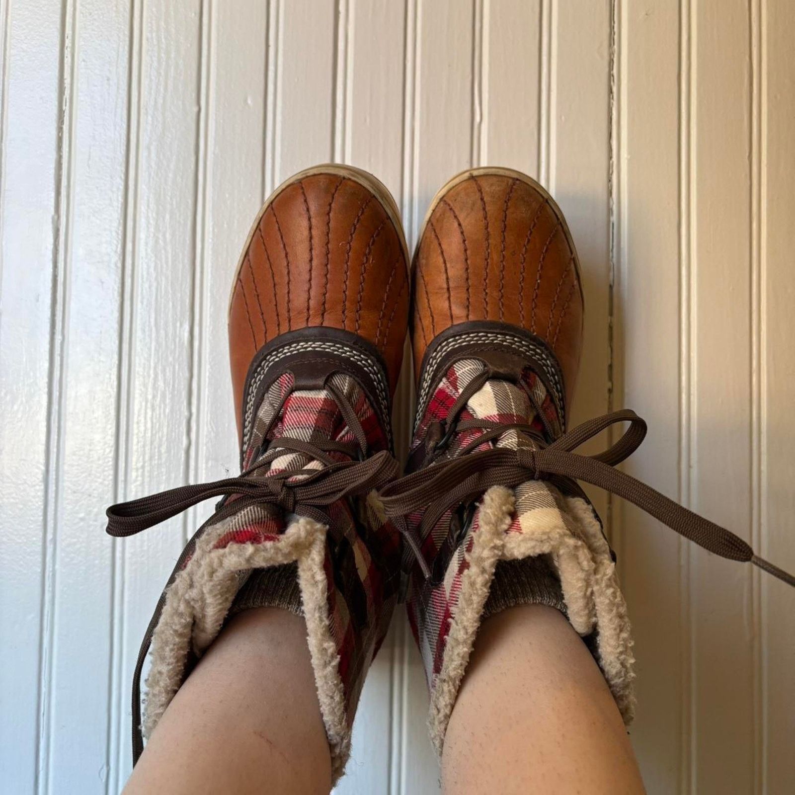 SOREL Sorel Brown Red Plaid Lace Up Sherpa Lined Boots 7.5 Size US 7.5 / IT 37.5 - 1 Thumbnail