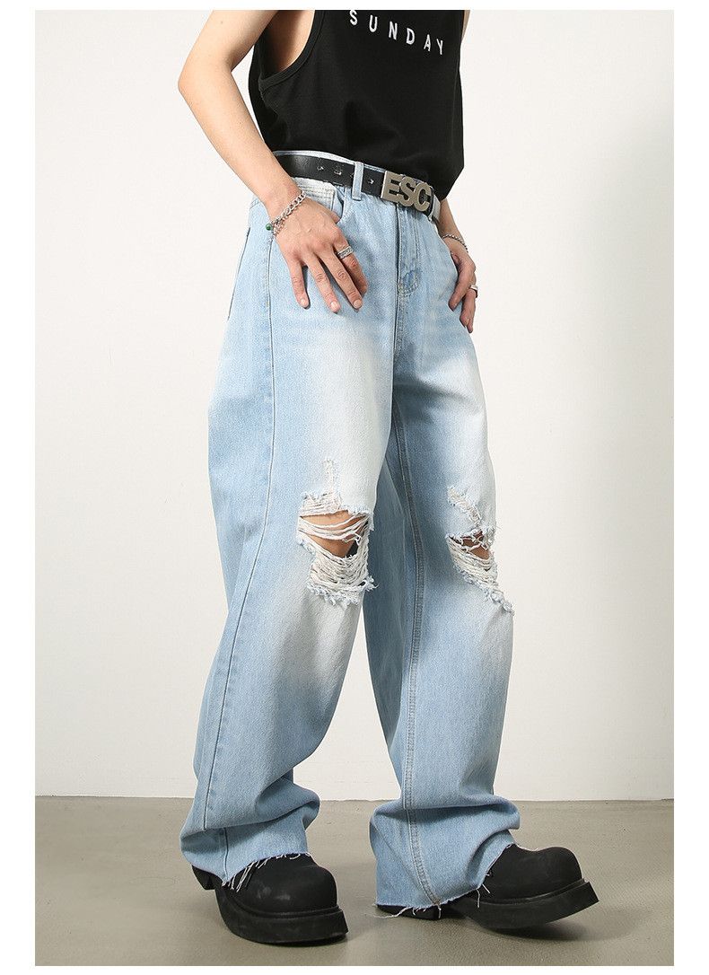 Japanese Brand × Jean Vintage street light blue ripped loose casual jeans Size US 32 / EU 48 - 4 Thumbnail