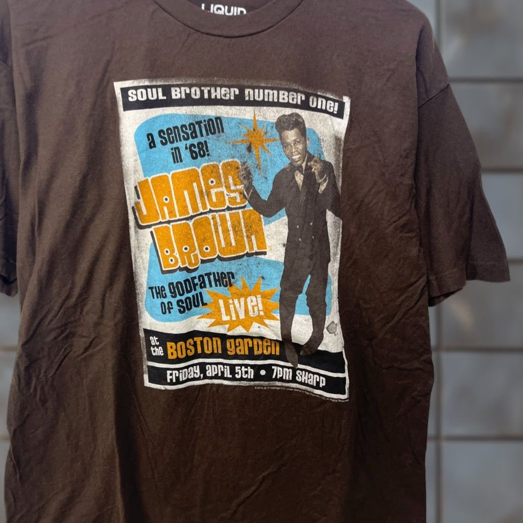 Liquid Blue VINTAGE Liquid Blue Shirt XL James Brown 90s Brown Cotton Crew Neck Mens T-Shirt Size US XL / EU 56 / 4 - 1 Thumbnail