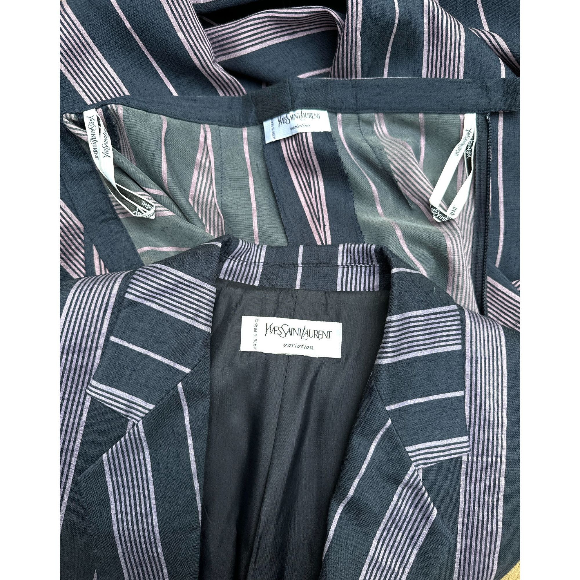 Yves Saint Laurent 1990s Striped Linen Pants Suit Size XS / US 0-2 / IT 36-38 - 9 Thumbnail
