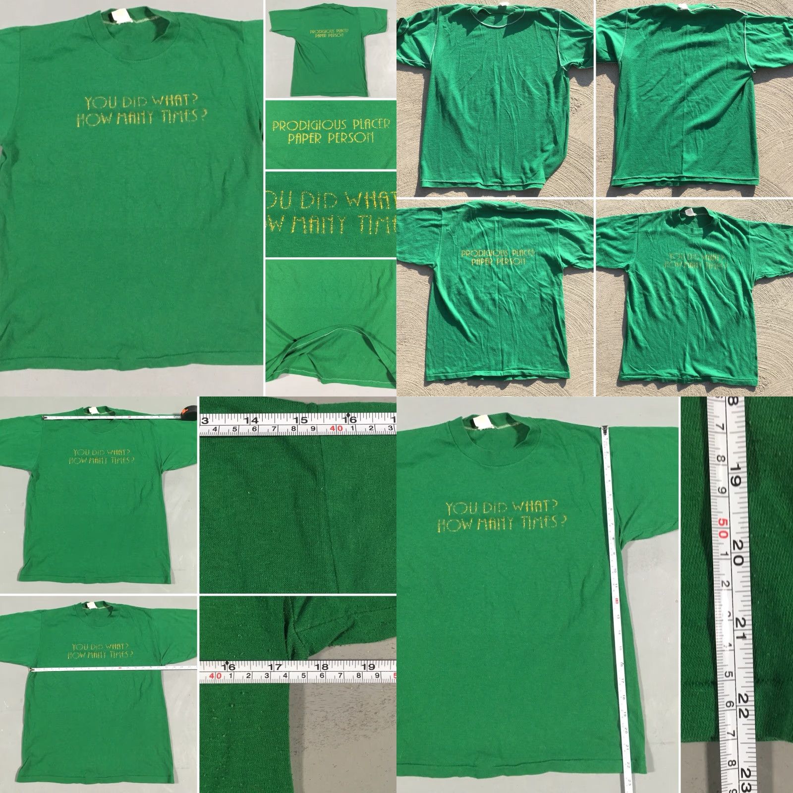 Vintage VINTAGE Gulf Coast Sportswear Prodigious Placer Paper Person/You Did What? How Many Times? M T-Shirt Green 1980s Men Graphic Tee Size US M / EU 48-50 / 2 - 8 Thumbnail