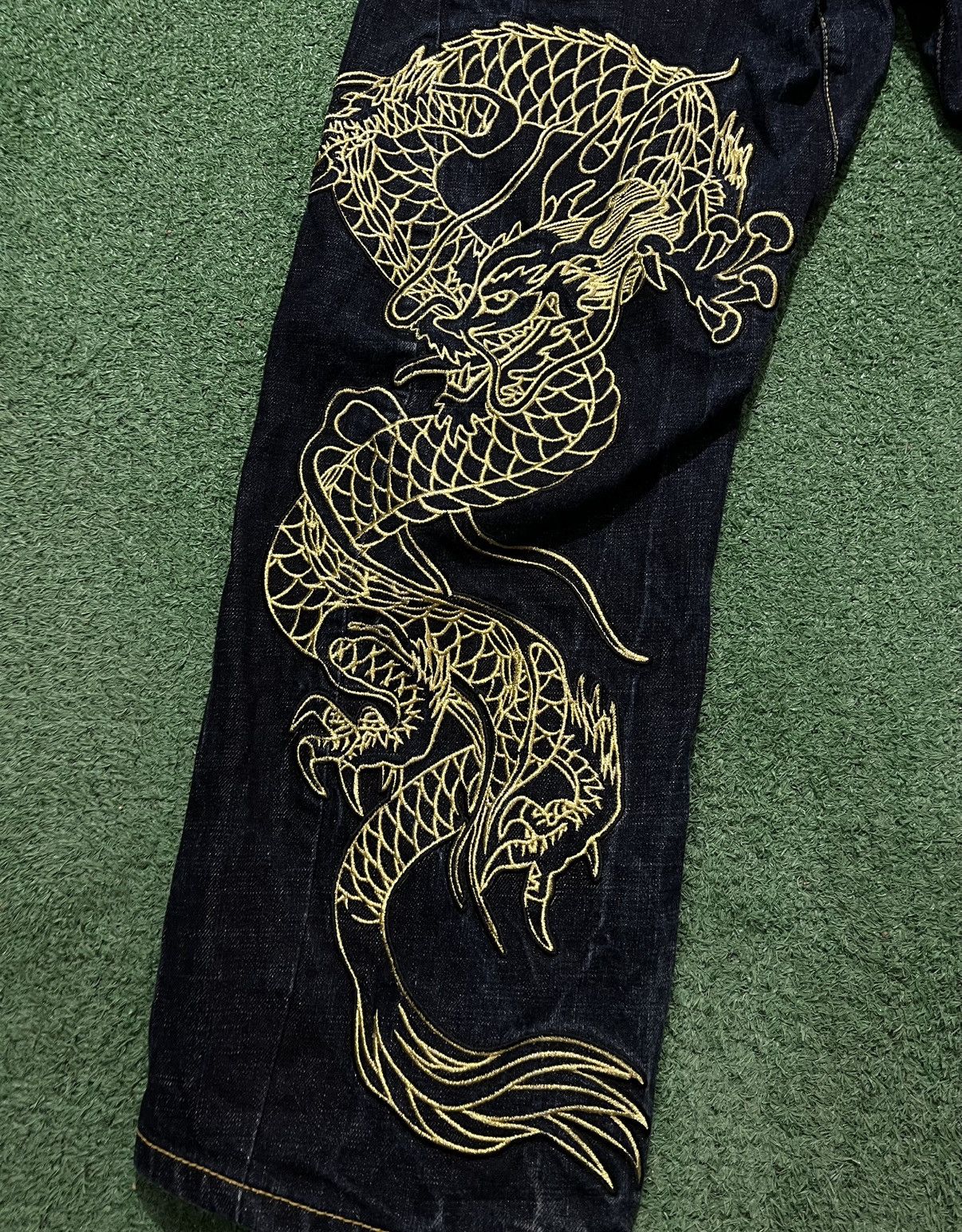 Japanese Brand × Vintage Riddle Denim Baggy Jeans Vintage Embroidery Dragon Rap Style Size US 30 / EU 46 - 3 Thumbnail