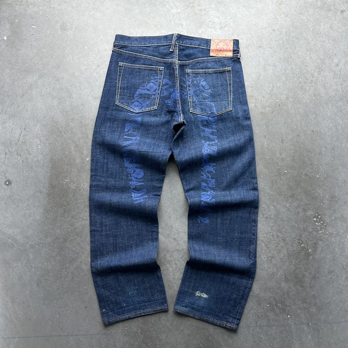 image of Crazy Vintage Y2K Evisu Baggy Jeans Wide Leg Grunge Cyber in Navy, Men's (Size 38)