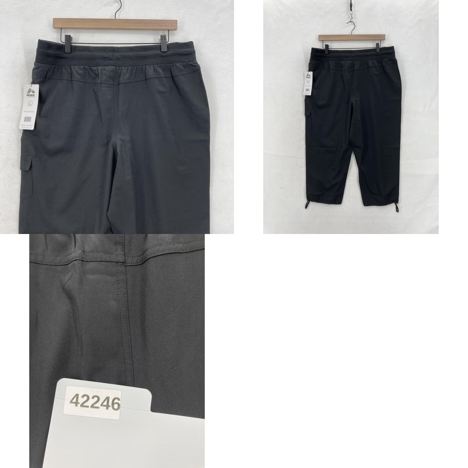 Vintage RBX Pants Womens Large Black Woven Capri Jogger Cargo Drawstring Stretch Running Size 36" / US 14 / IT 50 - 9 Thumbnail