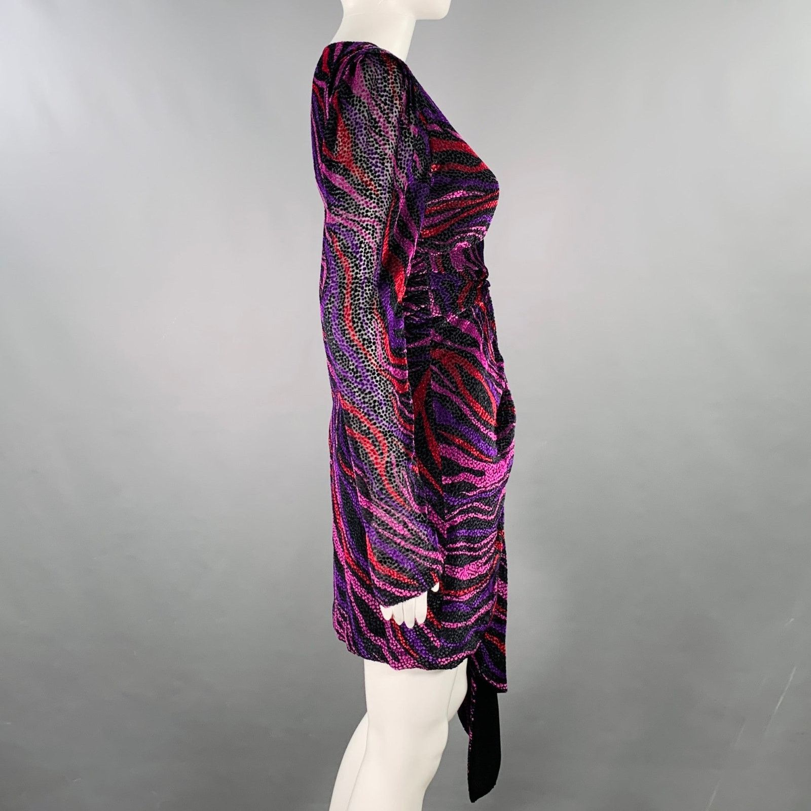 Prabal Gurung PRABAL GURUNG Purple Black Viscose Silk Long Sleeve Dress Size XS / US 0-2 / IT 36-38 - 3 Thumbnail