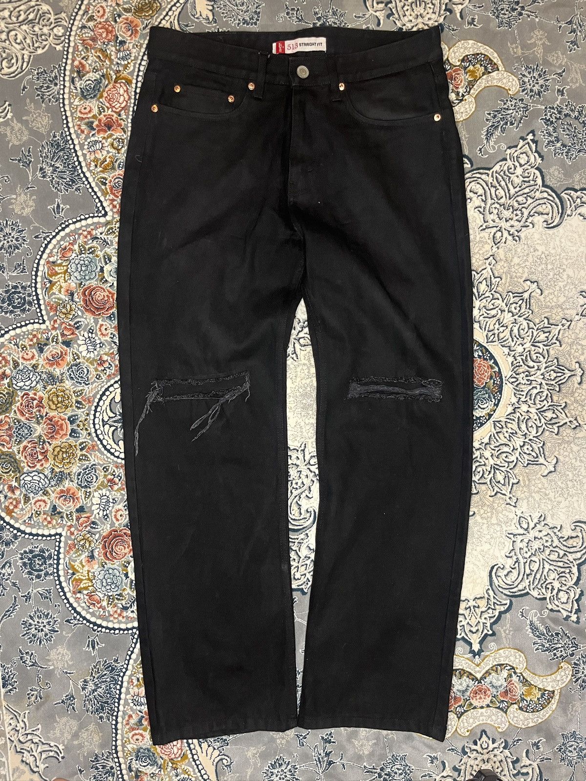 Levi's Rare Black distressed Levi’s 513 straight, bootcut jeans Size US 34 / EU 50 - 1 Thumbnail