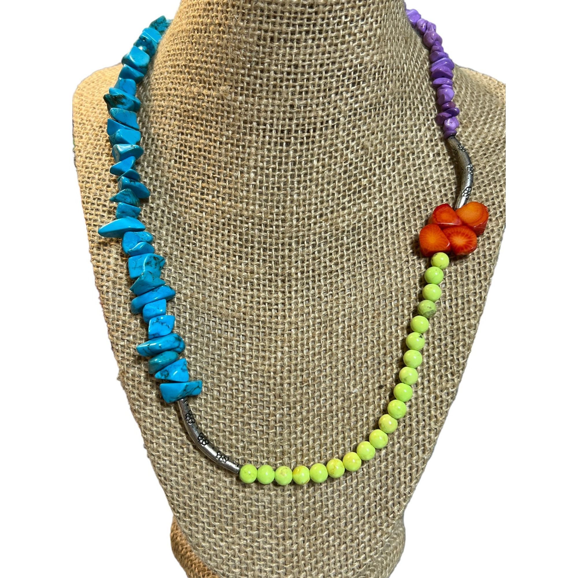 Other Sterling Silver Necklace Turquoise Coral Chips Bright Purple Size ONE SIZE - 1 Thumbnail