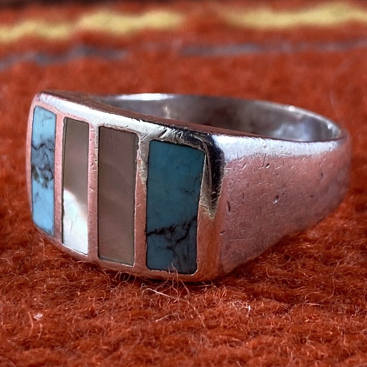 Kapital Vtg Navajo Sterling Turquoise Abalone Square Signet Ring Size ONE SIZE - 3 Thumbnail