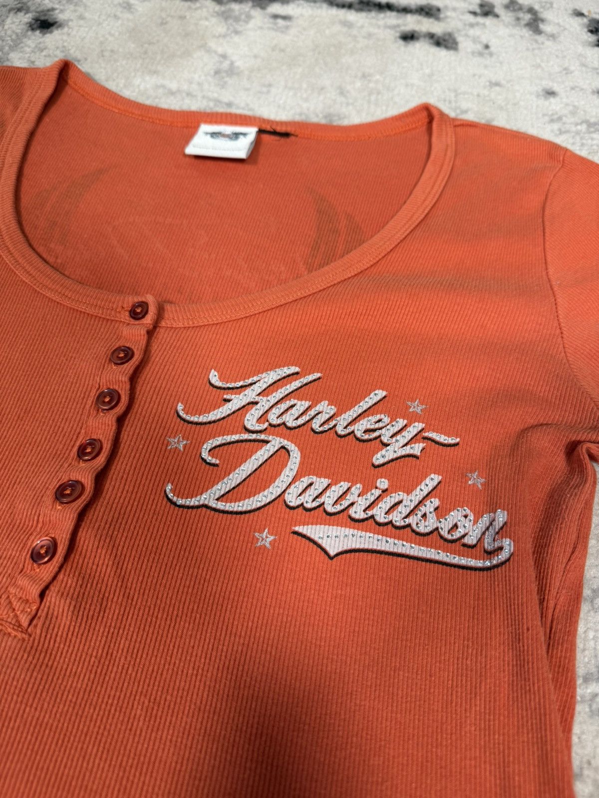Harley Davidson Y2K Harley Davidson Biker Rhinestones Logo Button Top Size L / US 10 / IT 46 - 5 Thumbnail