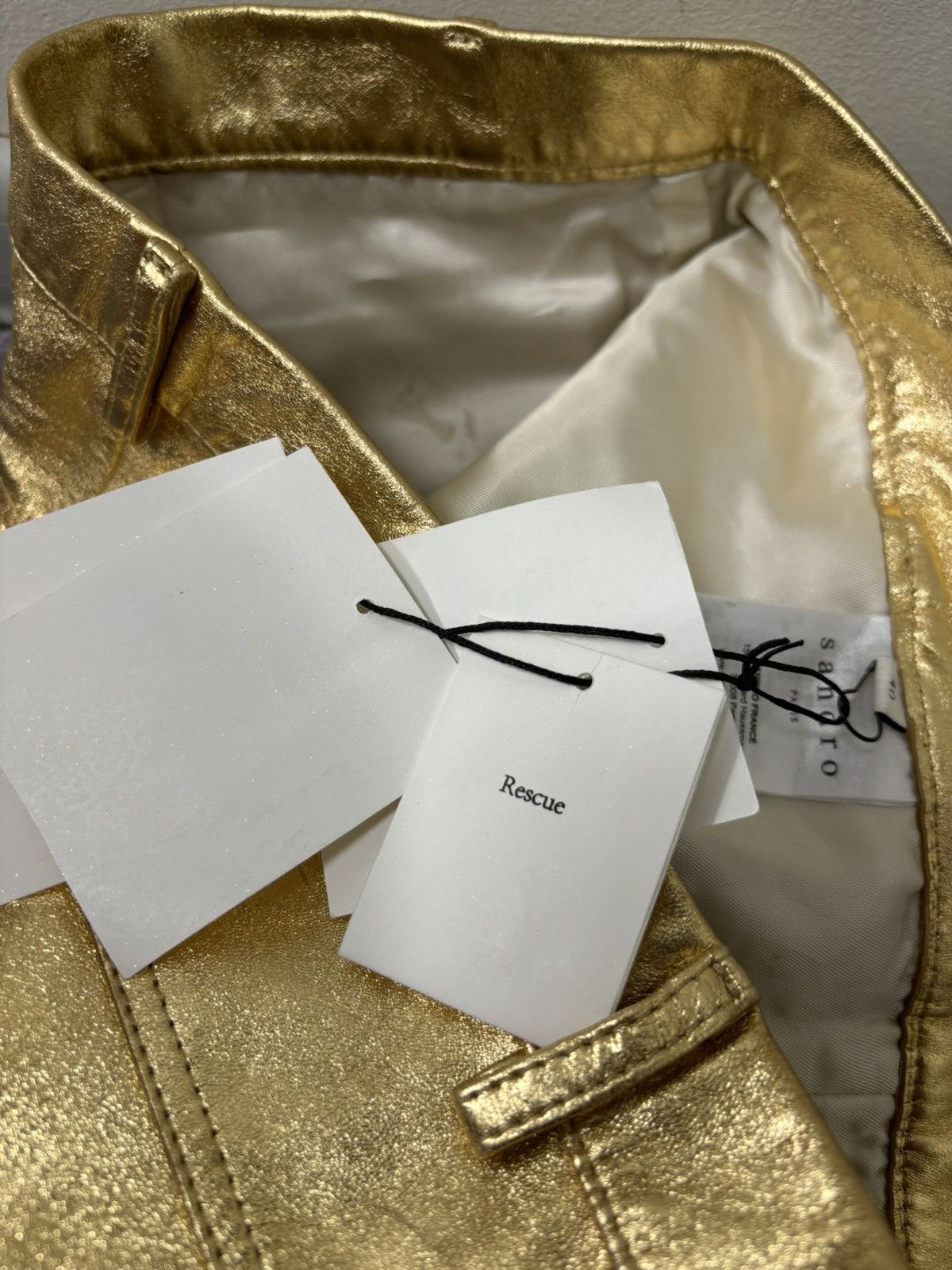 Sandro Sandro Paris NWT Women’s Metallic Gold Lamb Leather Pants Size 30" / US 8 / IT 44 - 12 Thumbnail