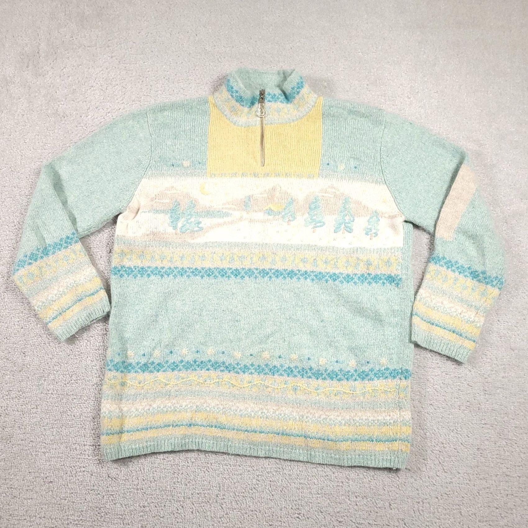 Vintage Monterey Petites by Koret Sweater Womens Medium Blue Angora Pullover Mock Neck 1/4 Zip Raglan Sleeve Knit Christmas Winter Fashion Pullover Size M / US 6-8 / IT 42-44 - 2 Thumbnail