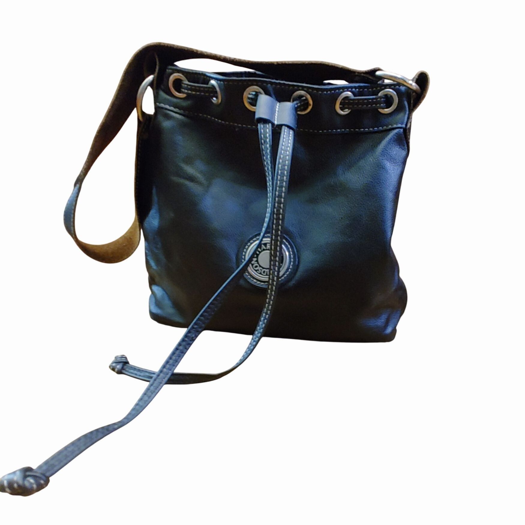 Other Harley Davidson Black Leather Genuine Bucket Bag Drawstring Size ONE SIZE - 7 Thumbnail