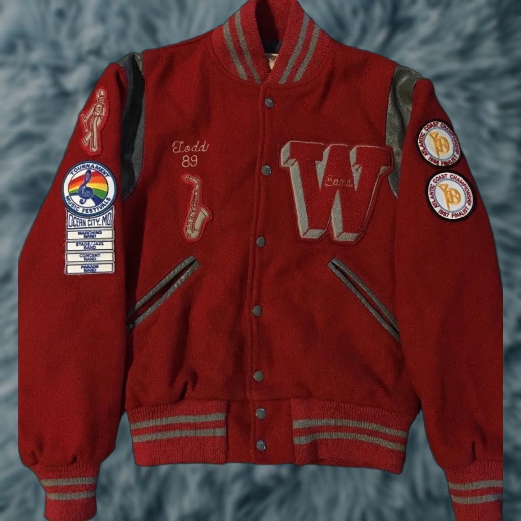 Vintage VINTAGE Varsity Jacket S Red 80s 90s Band Letterman Wool USA Chain Stitch Men Small College Football Basketball Grunge School Track Team Bomber Combo Size US S / EU 44-46 / 1 - 1 Thumbnail
