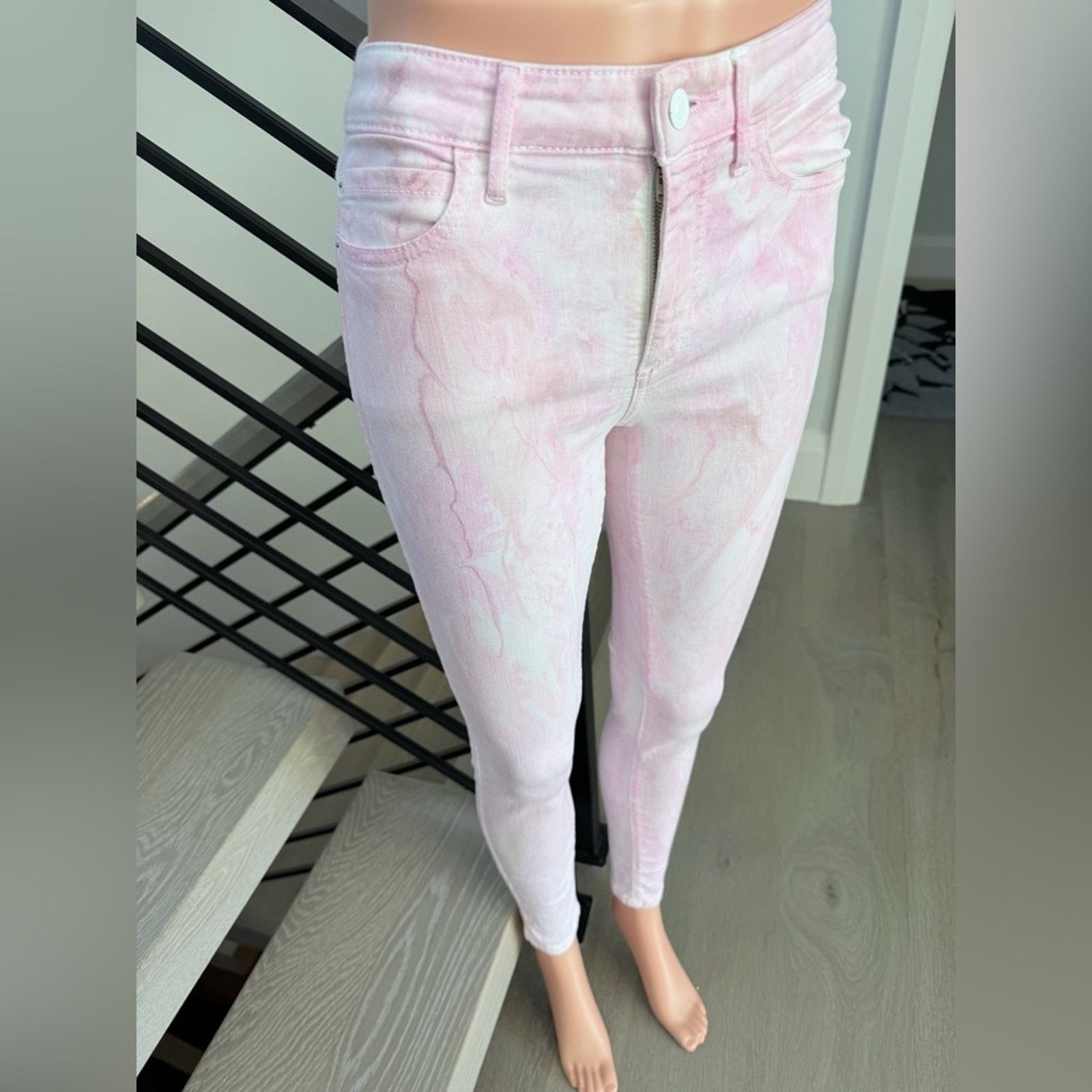 Guess Guess 1981 Y2K Pink Tie-Dye Marble High Rise Jeans size 23 Size 23" - 4 Thumbnail
