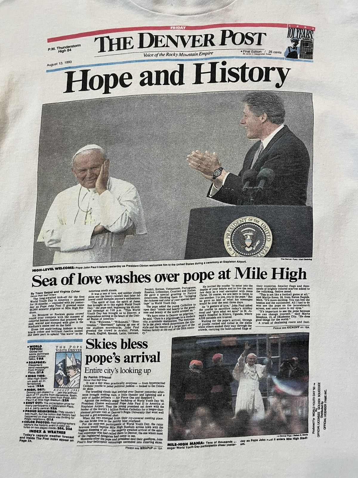 Fruit Of The Loom × Vintage Vintage 90s The Denver Post National Youth Day 1993 Tee Size US L / EU 52-54 / 3 - 2 Thumbnail