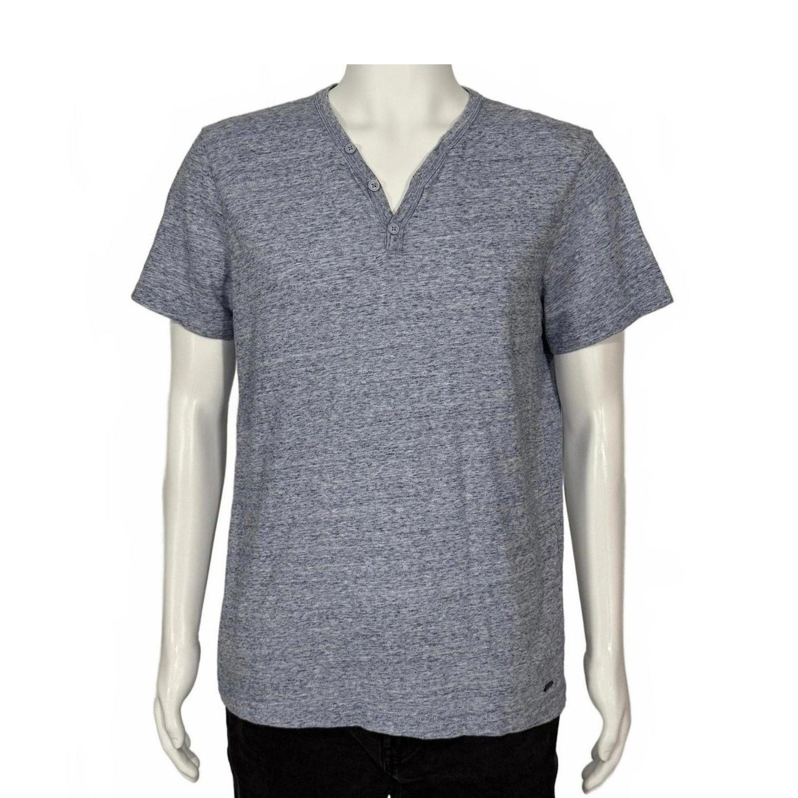Express EXPRESS Men's Henley V Neck T-Shirt Blue Heathered Size L Size US L / EU 52-54 / 3 - 3 Thumbnail
