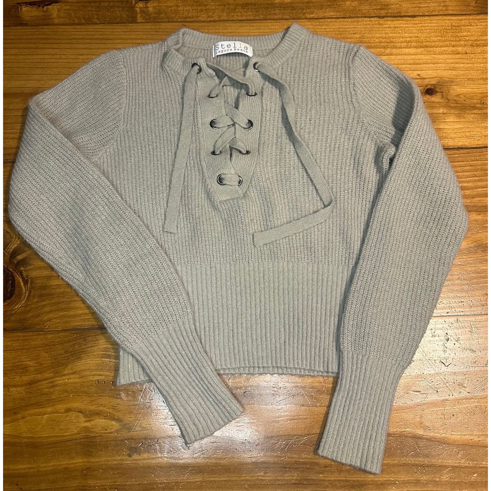 Other Stella Laguna Beach Gray Lace-Up Ribbed Knit Size Small#0109 Size S / US 4 / IT 40 - 1 Thumbnail