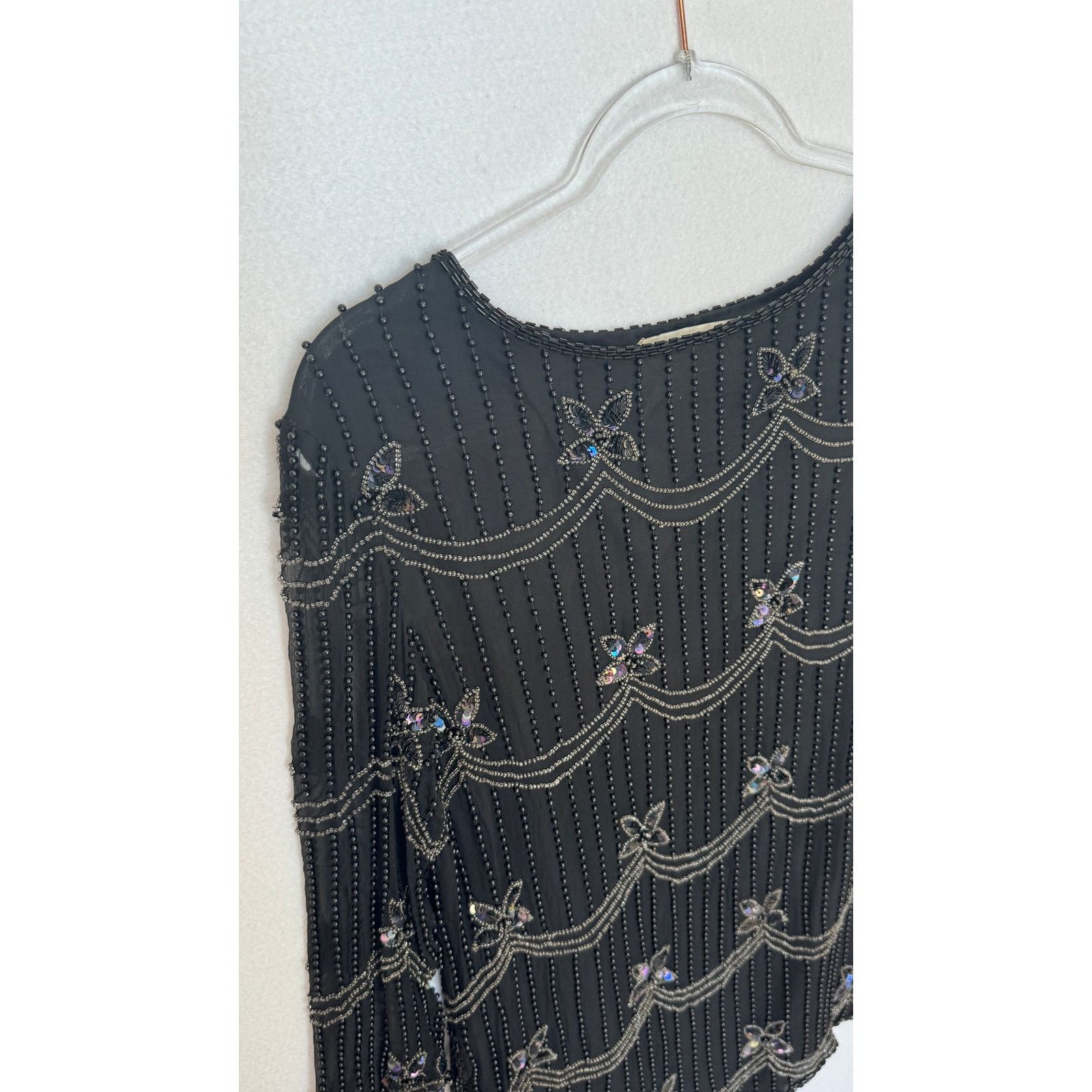 Vintage 1990s Papell Boutique Silk Beaded Sequin Top Black S/M Size S / US 4 / IT 40 - 12 Thumbnail