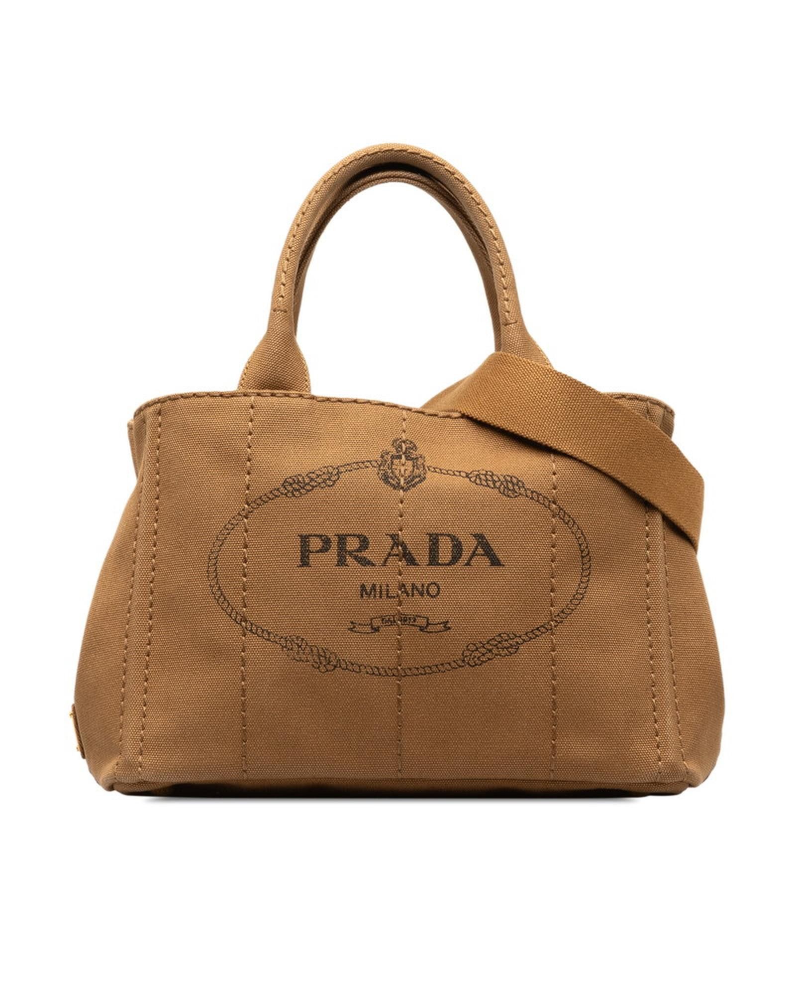 image of Prada Brown Logo Handbag In Excellent Condition, Women's