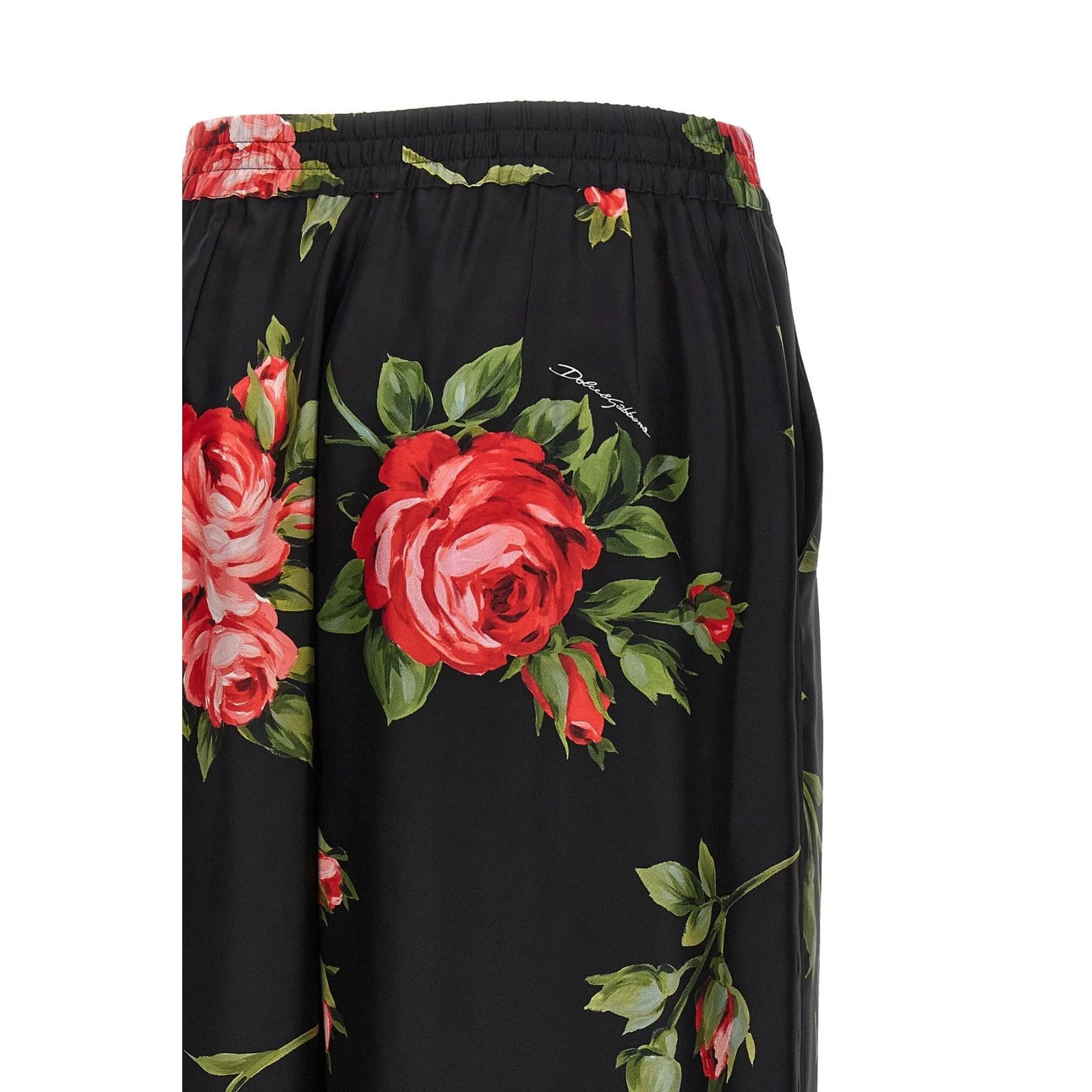 DOLCE&GABBANA Bouquet Rose Black Silk Pants New & Authentic