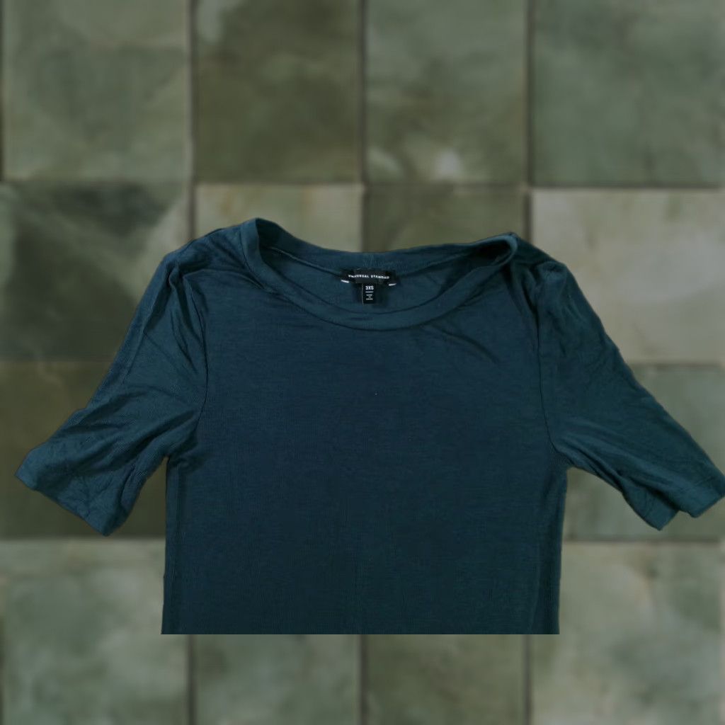 Vintage Universal Standard Dress Womens 3XS Ribbed Short Sleeve Tunic Modal Fitted Teal Size 26" / US 2 / IT 38 - 1 Thumbnail