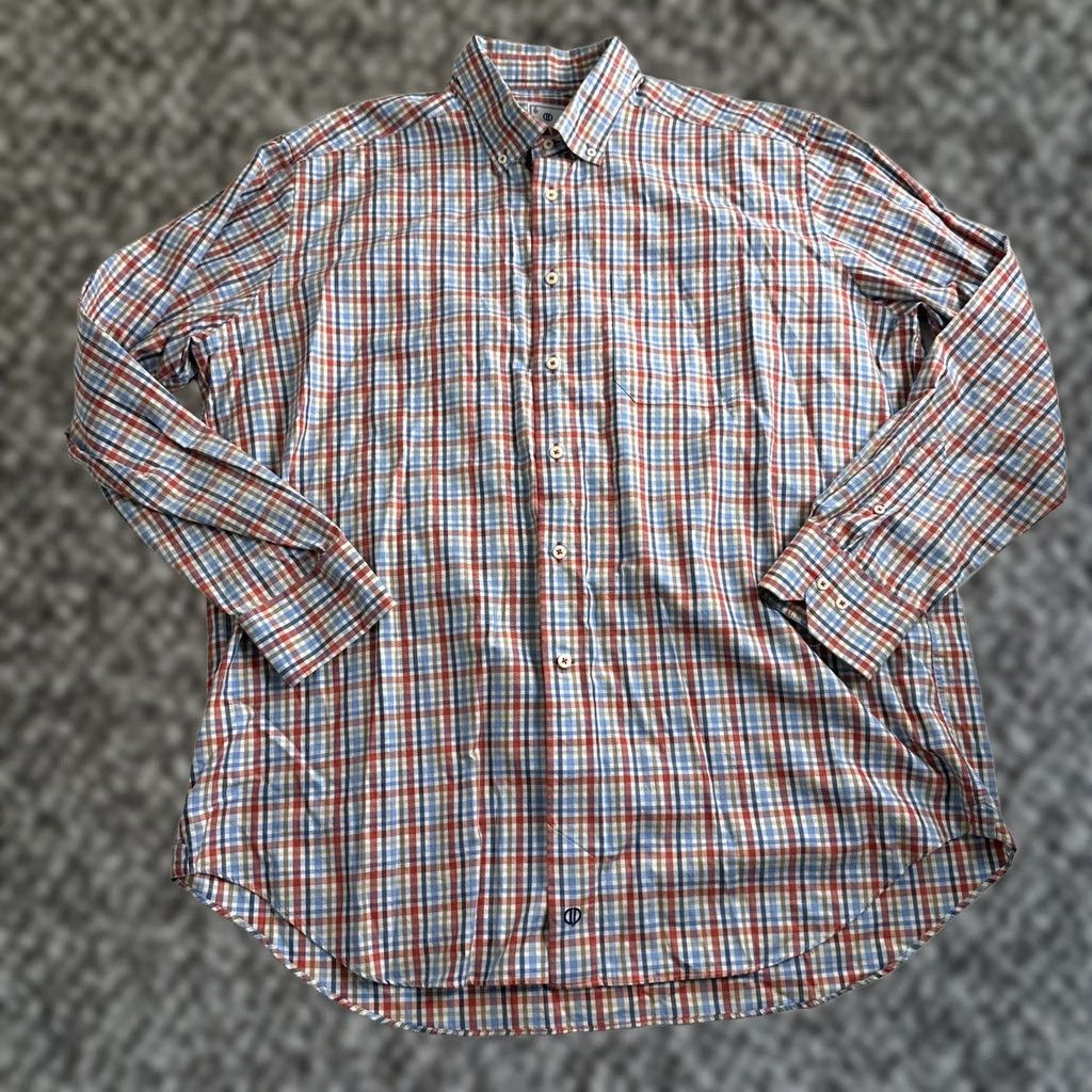David Donahue David Donahue Dress Shirt Mens 2XL Plaid Button Up Long Sleeve Tartan Blue Multicolor Pattern Casual Formal Business Shirt Size 48R - 1 Thumbnail