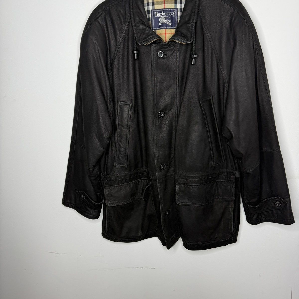 Burberry Burberrys Leather Jacket Coat Black Classic Nova Check Size US L / EU 52-54 / 3 - 7 Thumbnail