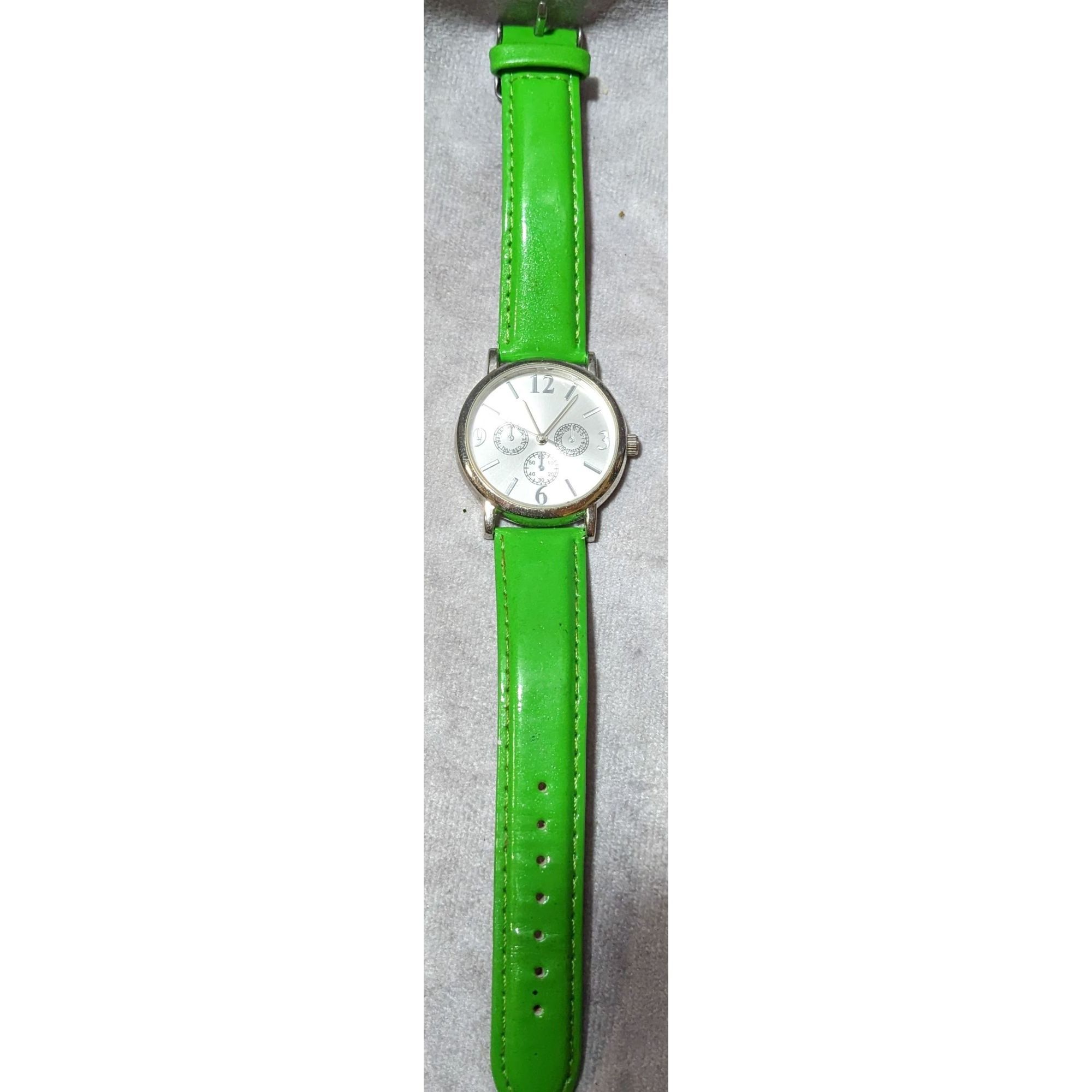 Other Lime Green Faux Leather Silver Tone Face Analog Watch Size ONE SIZE - 6 Thumbnail