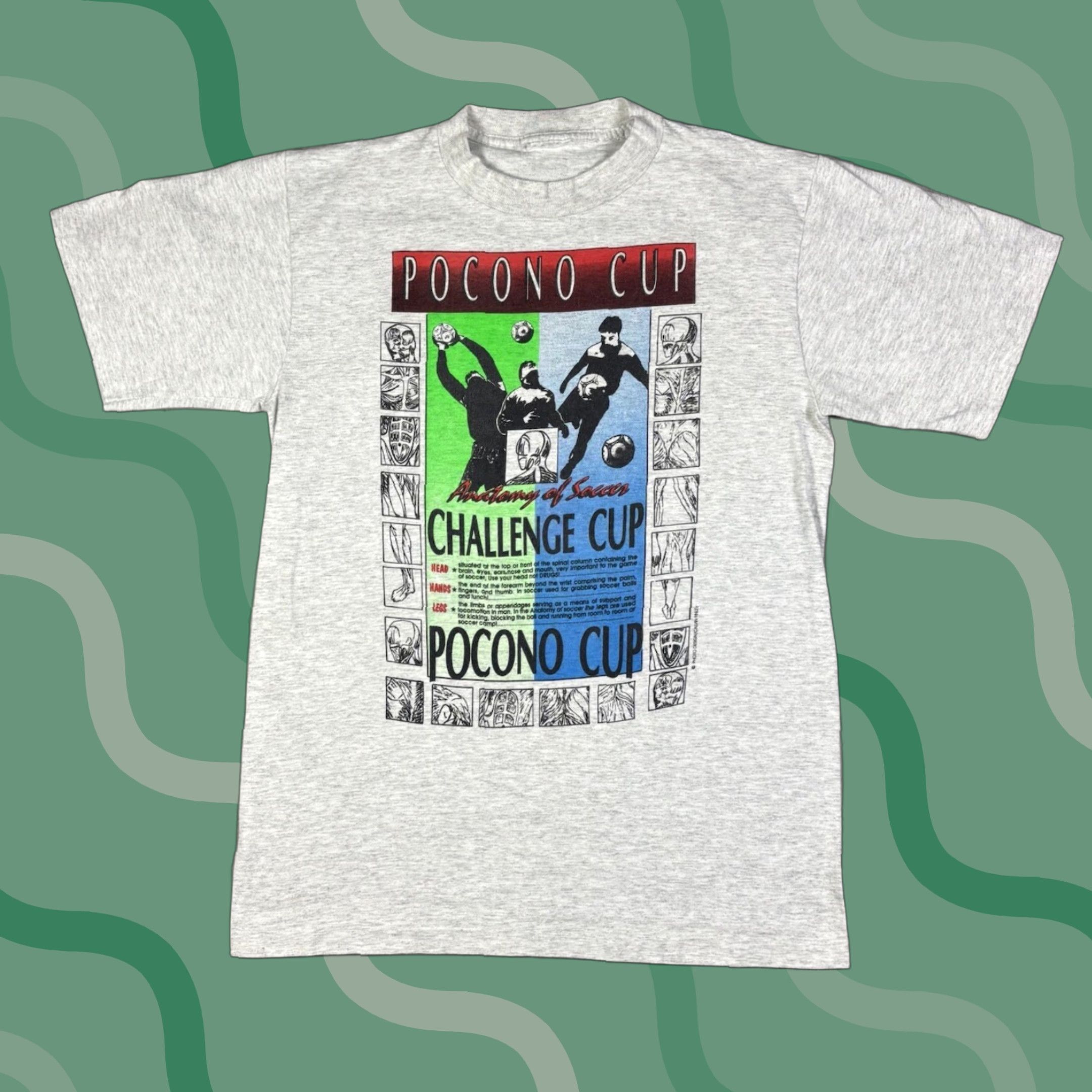 Fruit Of The Loom VINTAGE 90s Anatomy Of Soccer Art Promo T Shirt Mens M Gray Cotton Graphic Print Crew Neck Short Sleeve Classic Fit Size US M / EU 48-50 / 2 - 1 Thumbnail