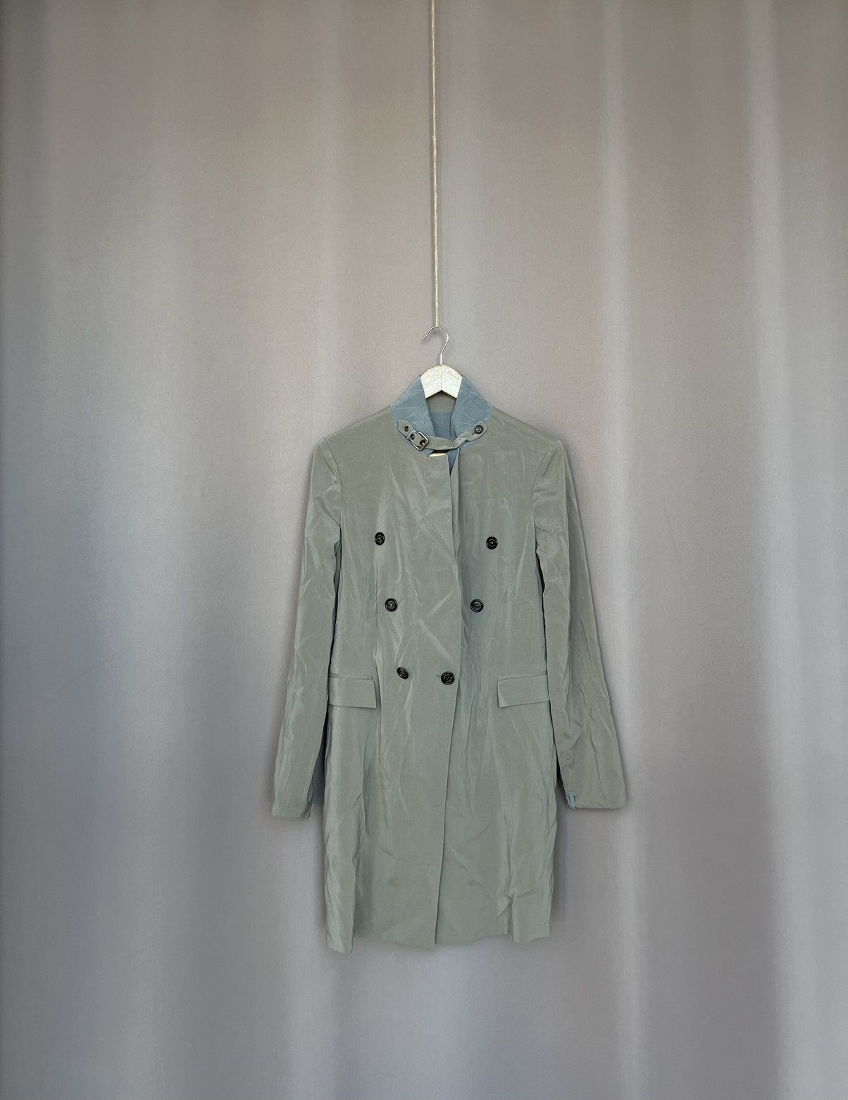 image of Brunello Cucinelli Womens Coat Reversible Silk Button Jacket in Gray/Beige (Size Medium)