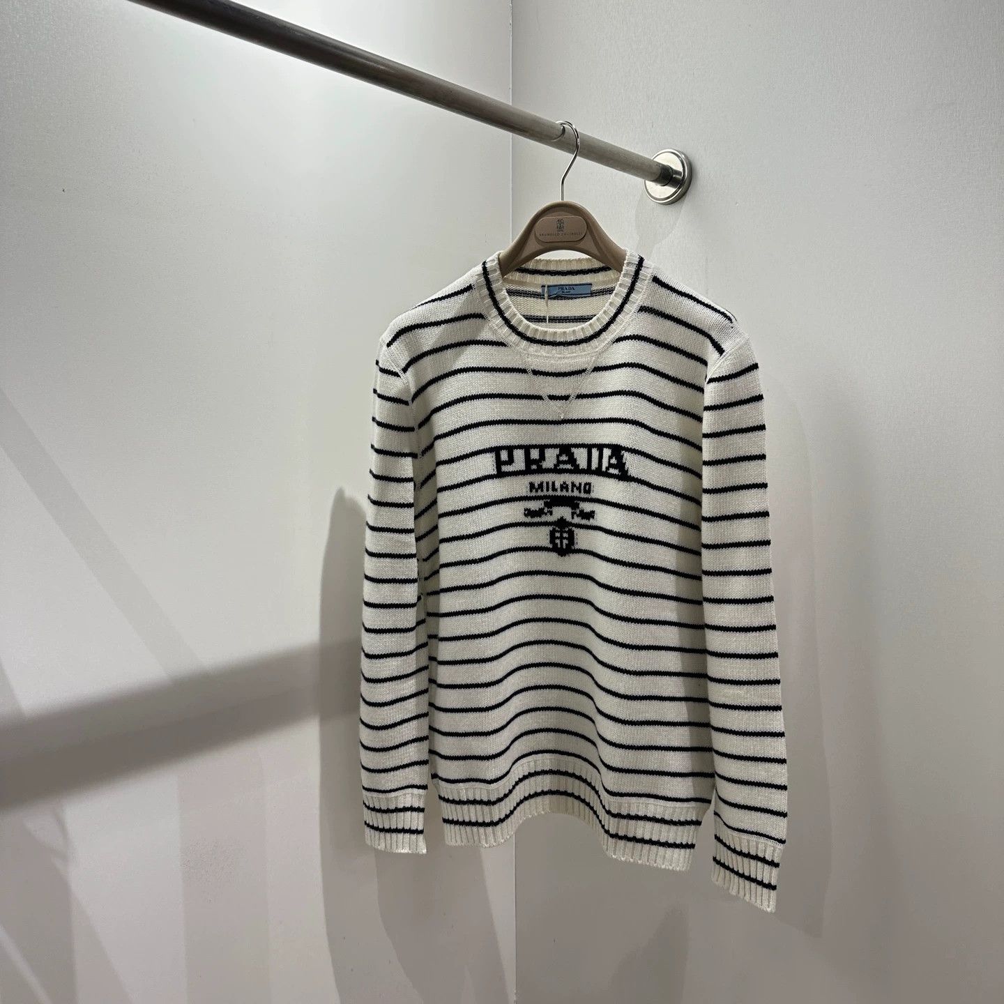 Prada Prada 24FW Striped Slogan Lettering Wool Sweater 40 Size S / US 4 / IT 40 - 1 Thumbnail