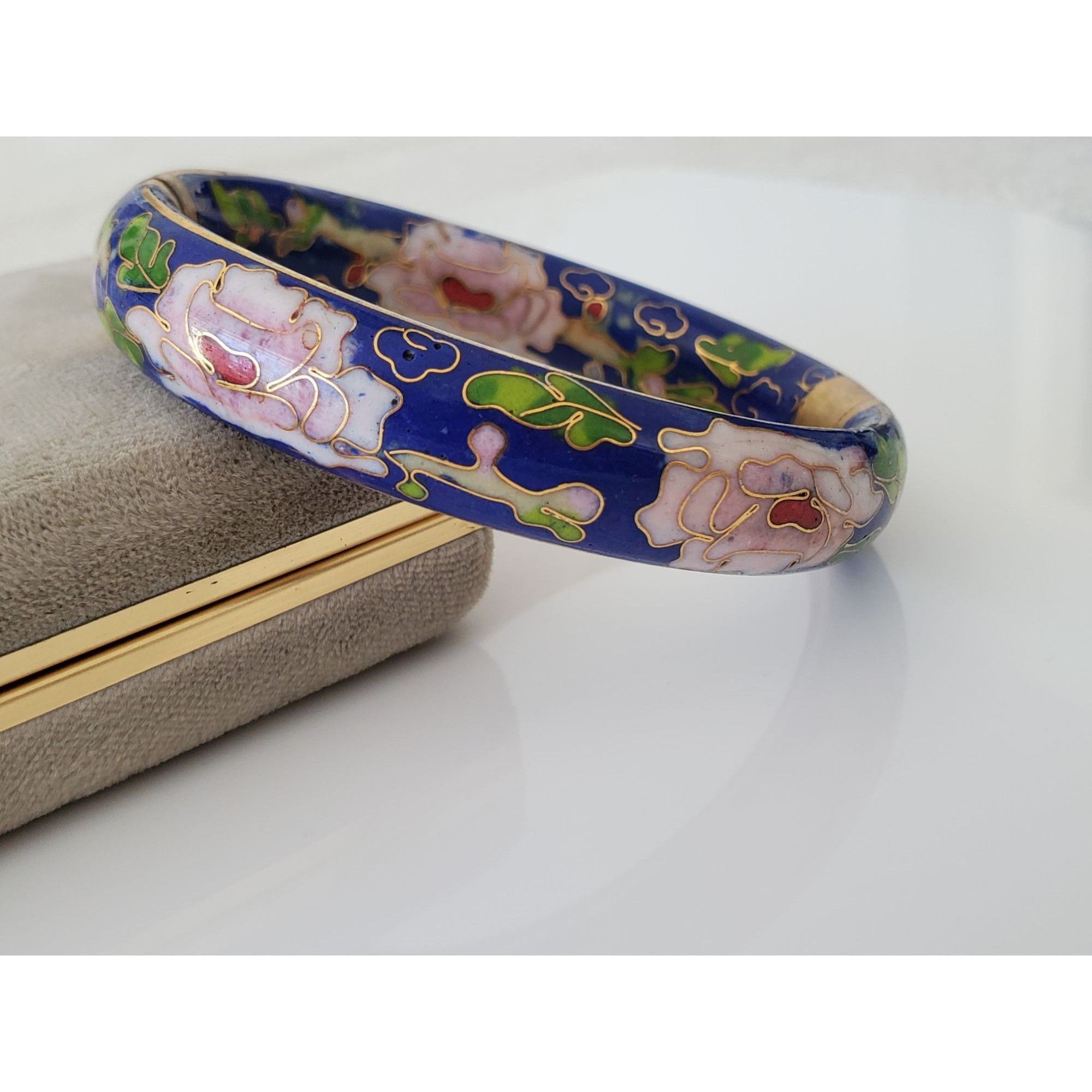 Other Vintage Blue Floral Cloisonne Bangle Bracelet Size ONE SIZE - 2 Thumbnail