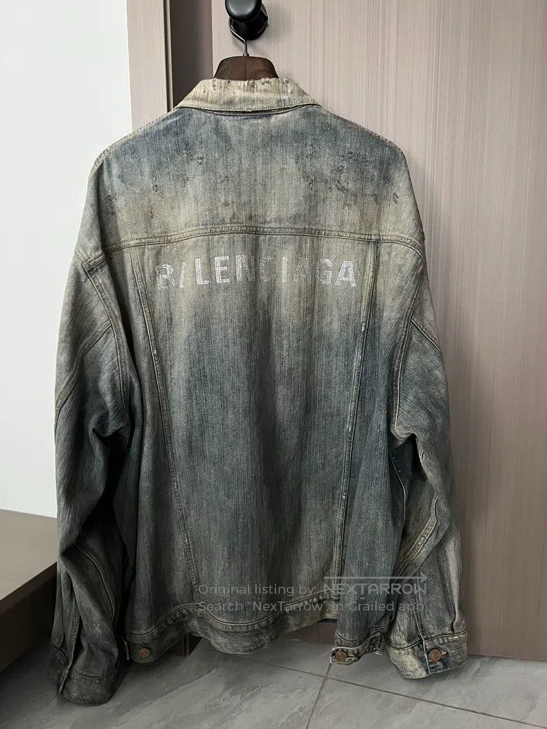 Balenciaga Distressed Crystal Logo Denim Jacket